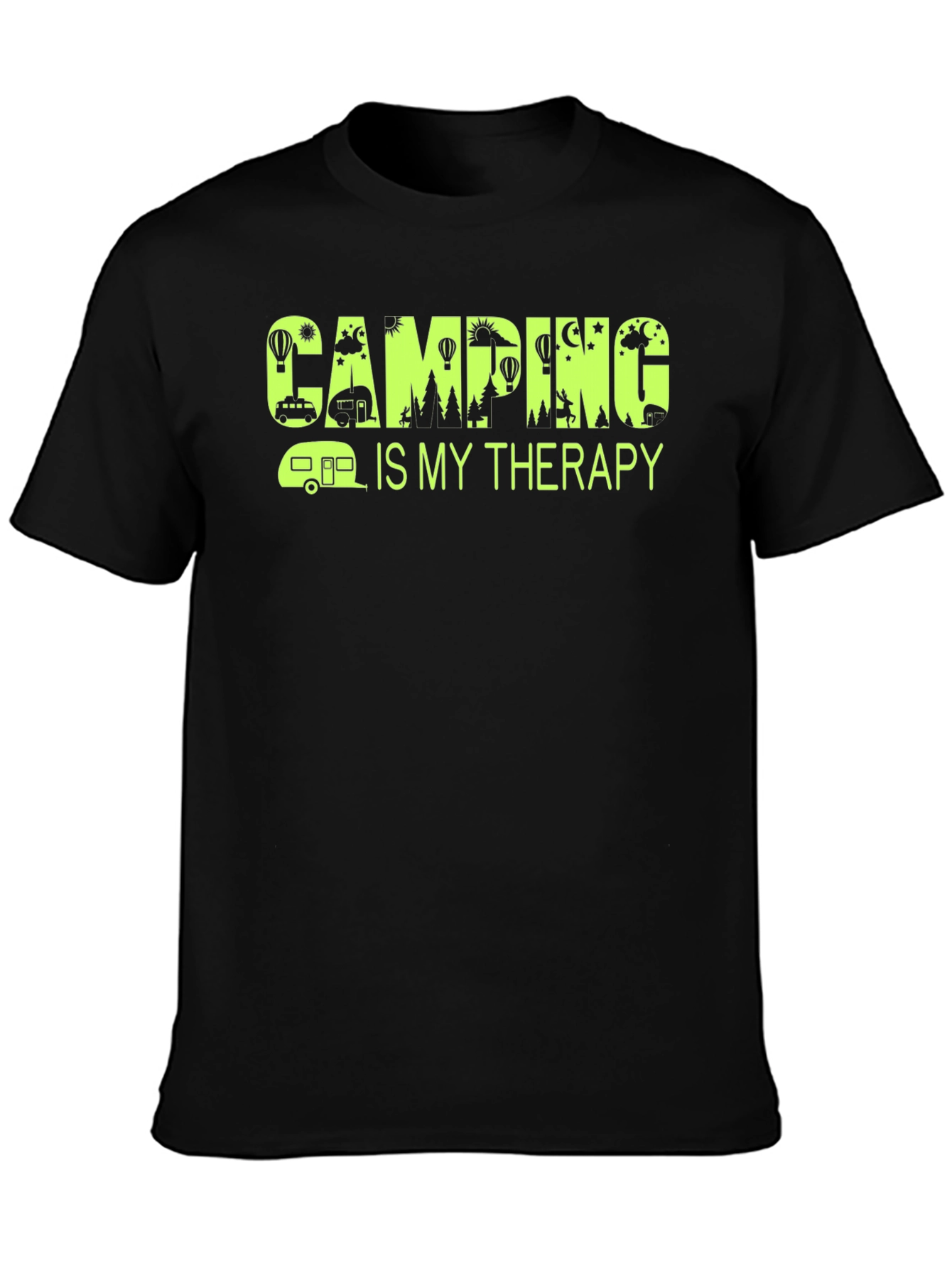 Black Camping Is My Therapy T-Shirt - Black view 3