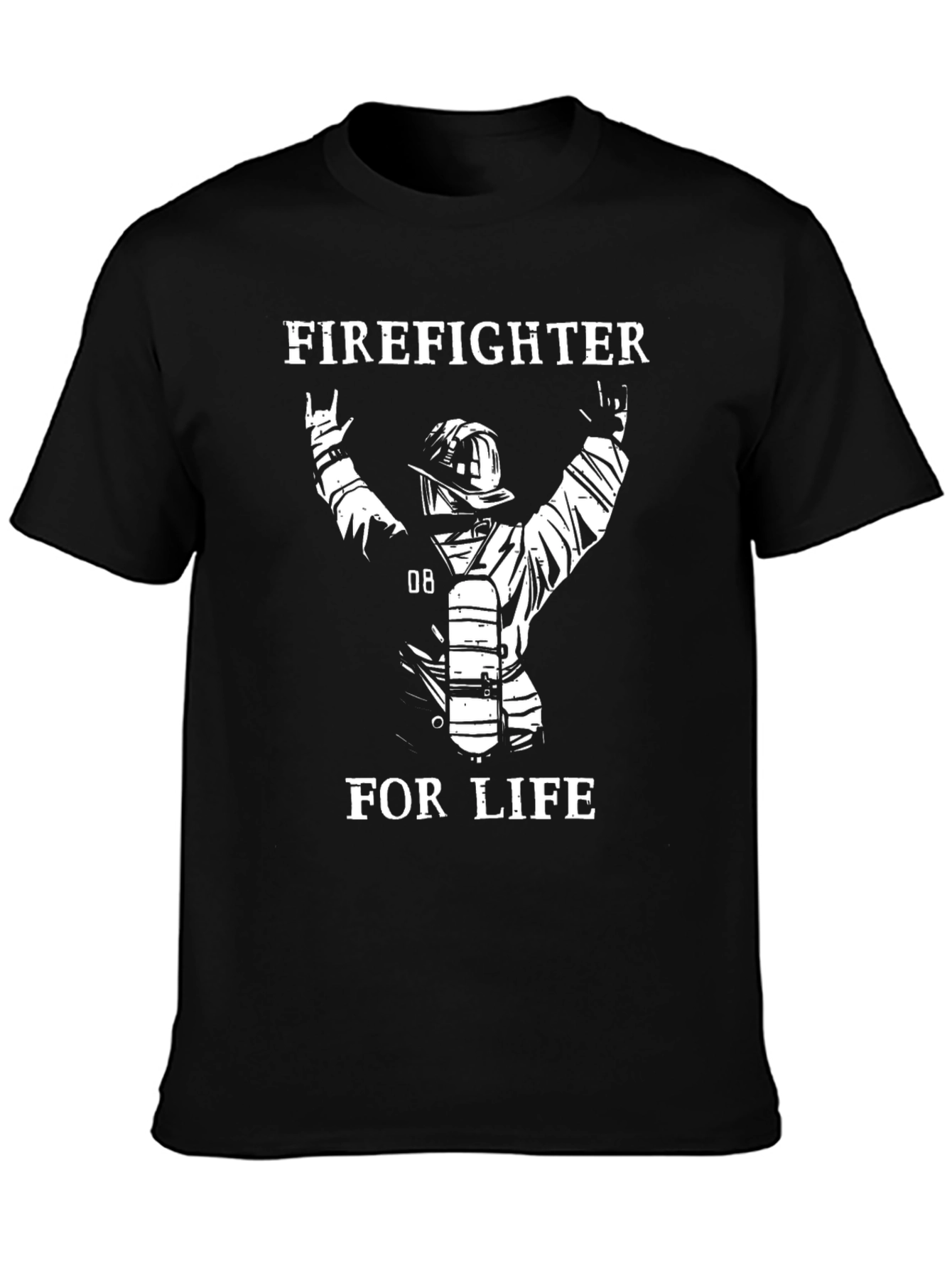 Black Firefighter For Life T-Shirt - Black view 3