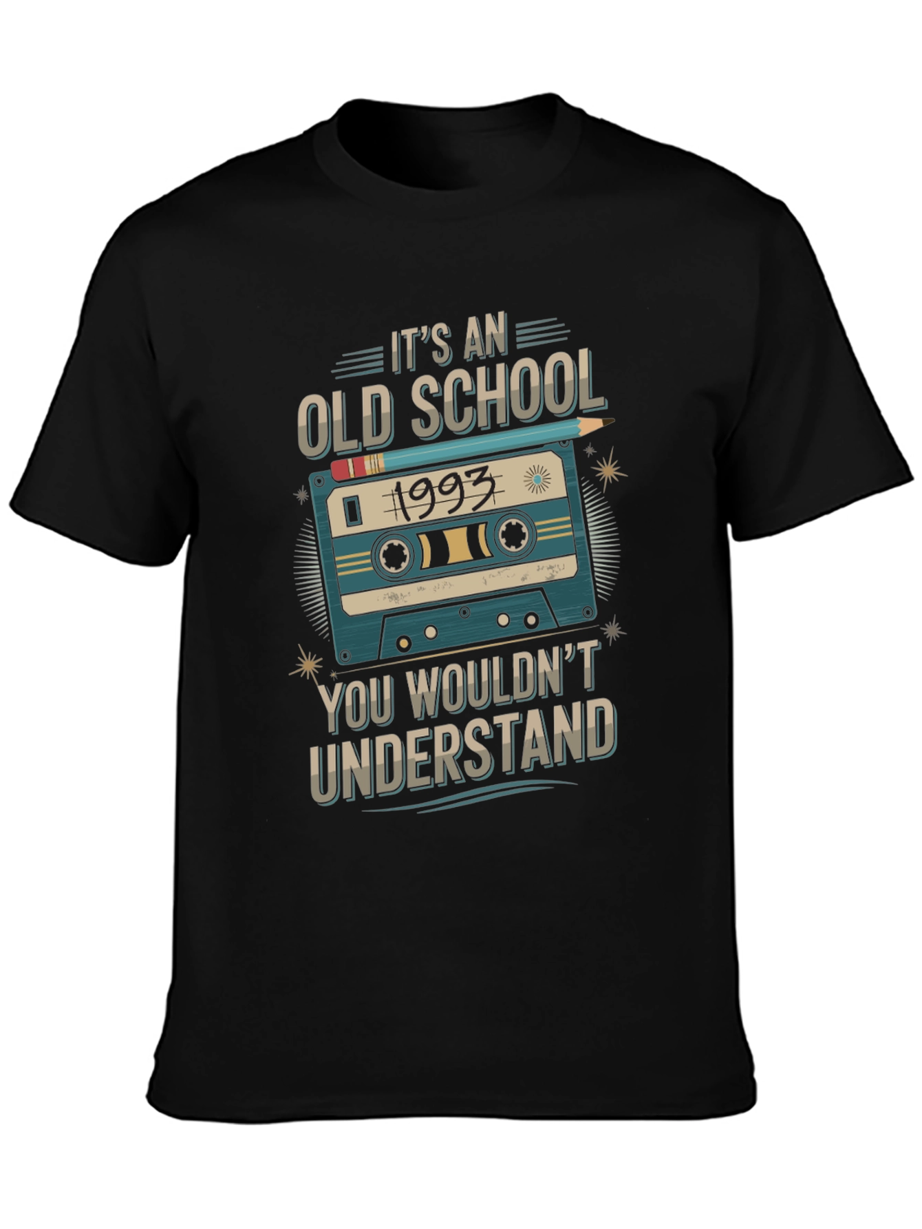 Black Old School 1993 Cassette Tape T-Shirt view 3