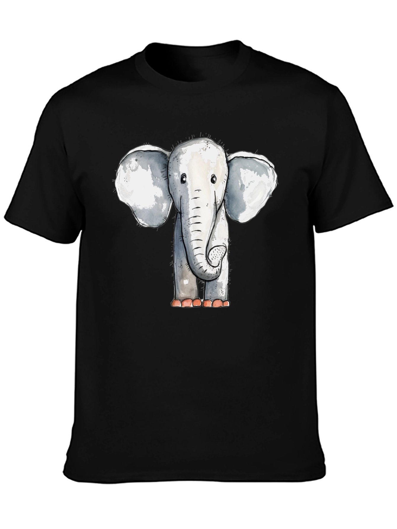 Black Cute Elephant Graphic Tee - Unisex Black T-Shirt view 3