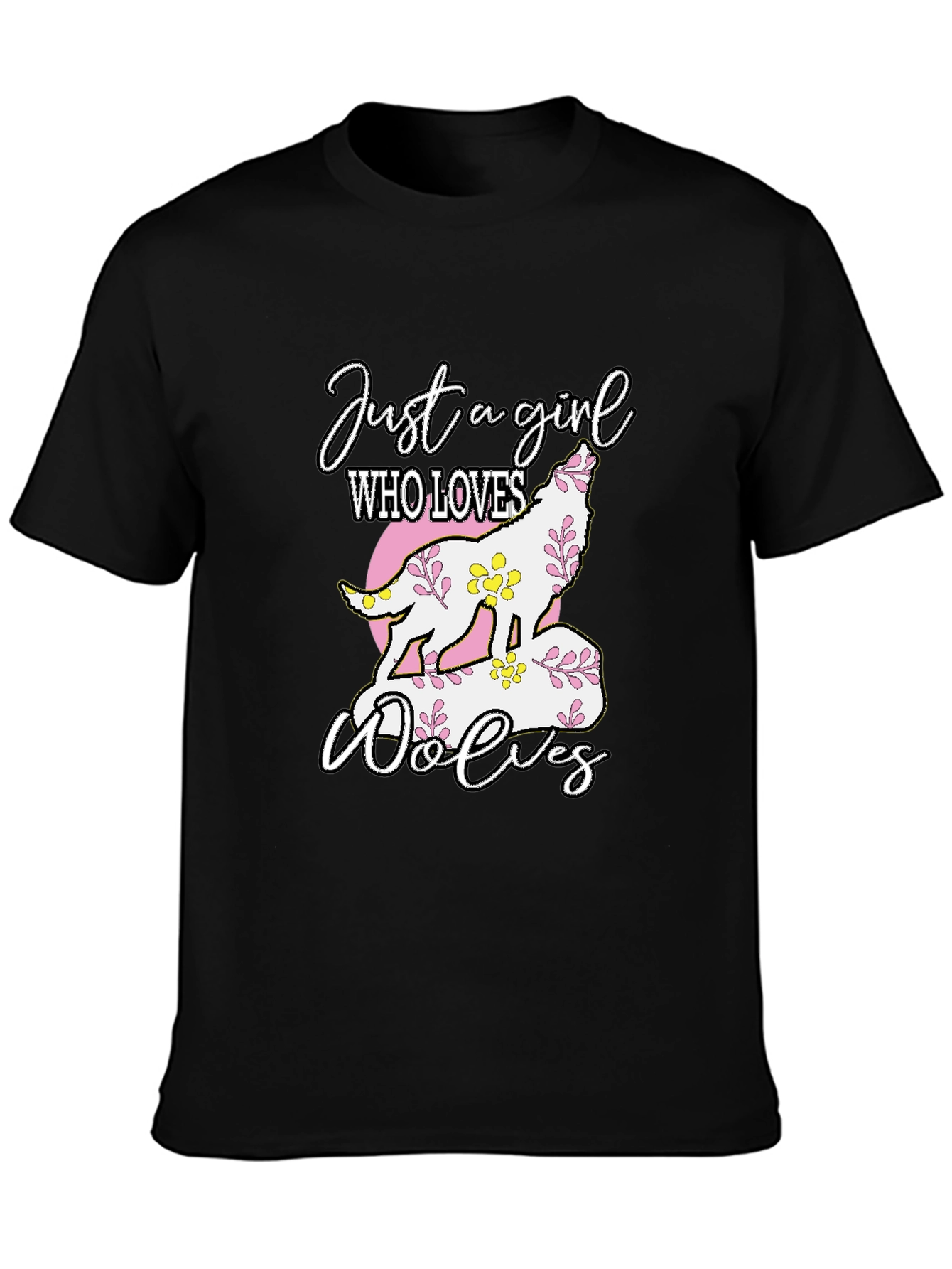 Black Just a Girl Who Loves Wolves T-Shirt view 3