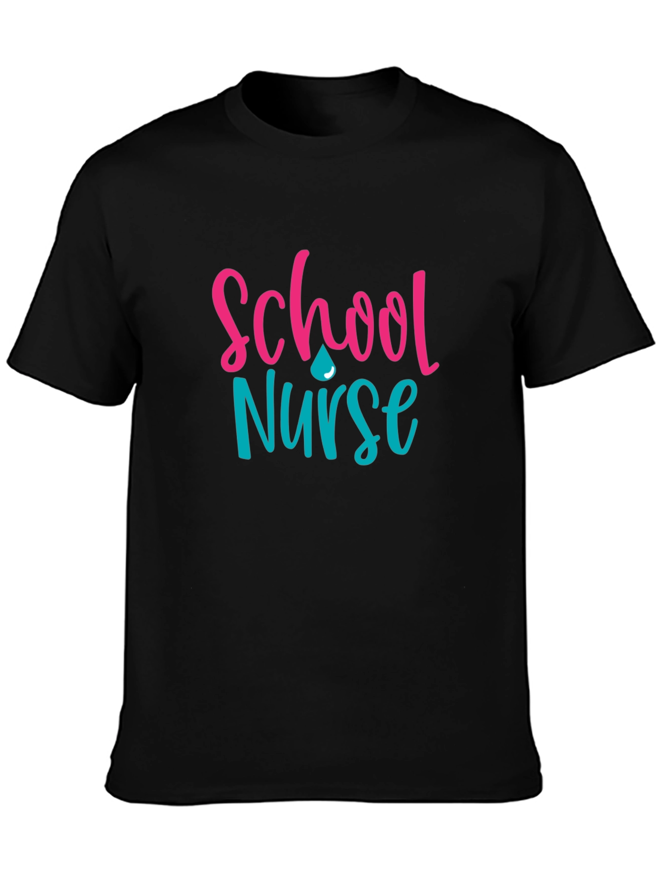 Black School Nurse T-Shirt, Pink & Teal Design view 3