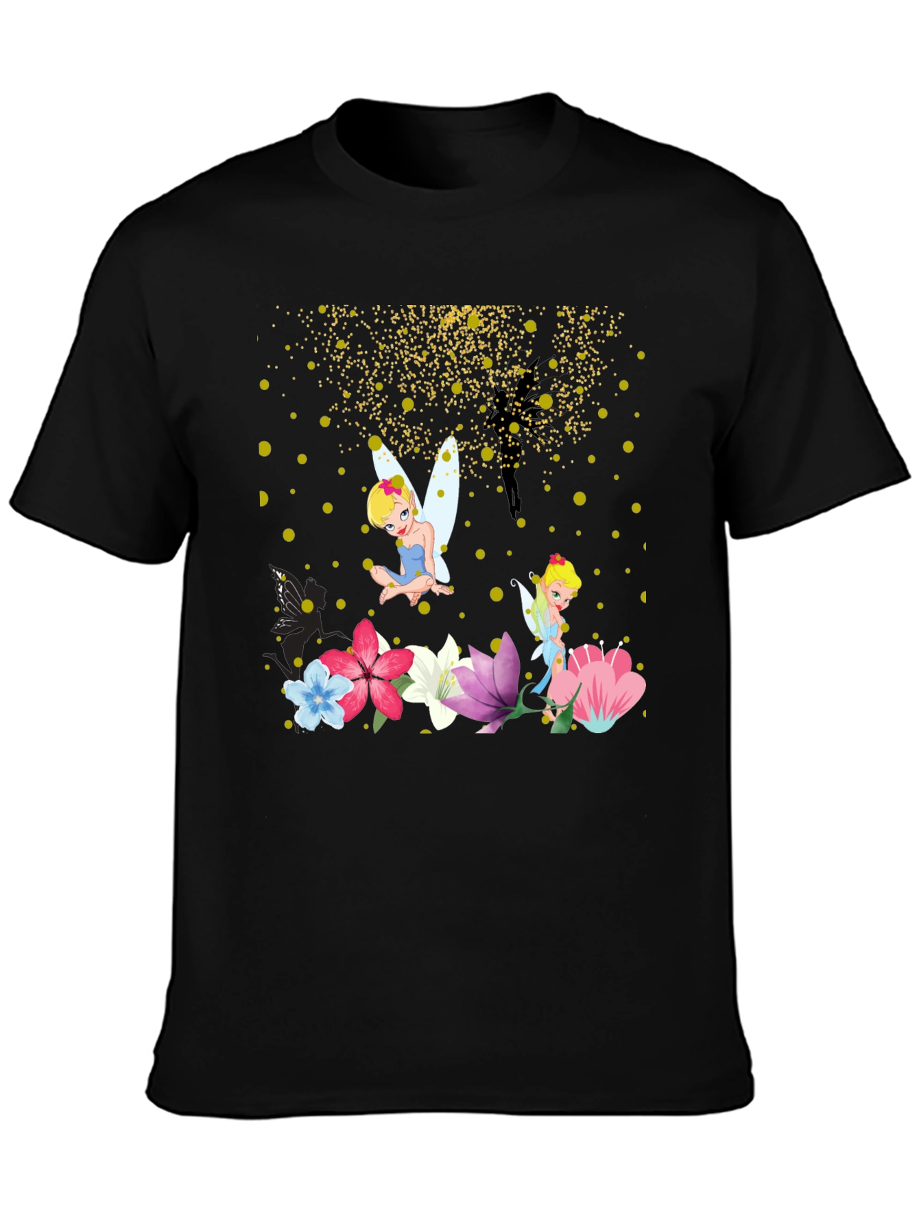 Black Whimsical Fairy Graphic Tee - Black Cotton Blend view 3