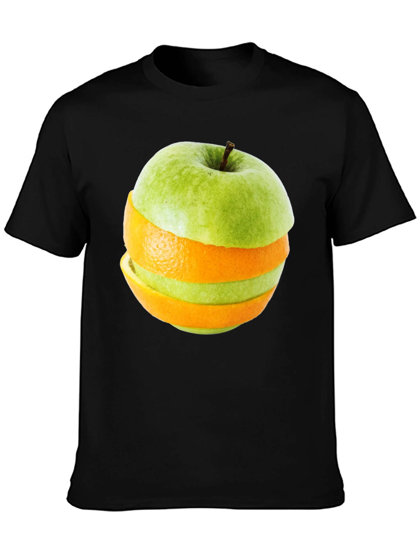 Black Fruity Fusion Tee - Apple Orange Slice Graphic T-Shirt view 3