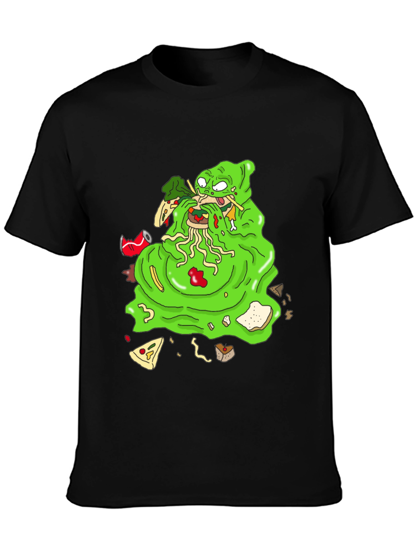 Black Green Blob Monster Eating Graphic T-Shirt view 3