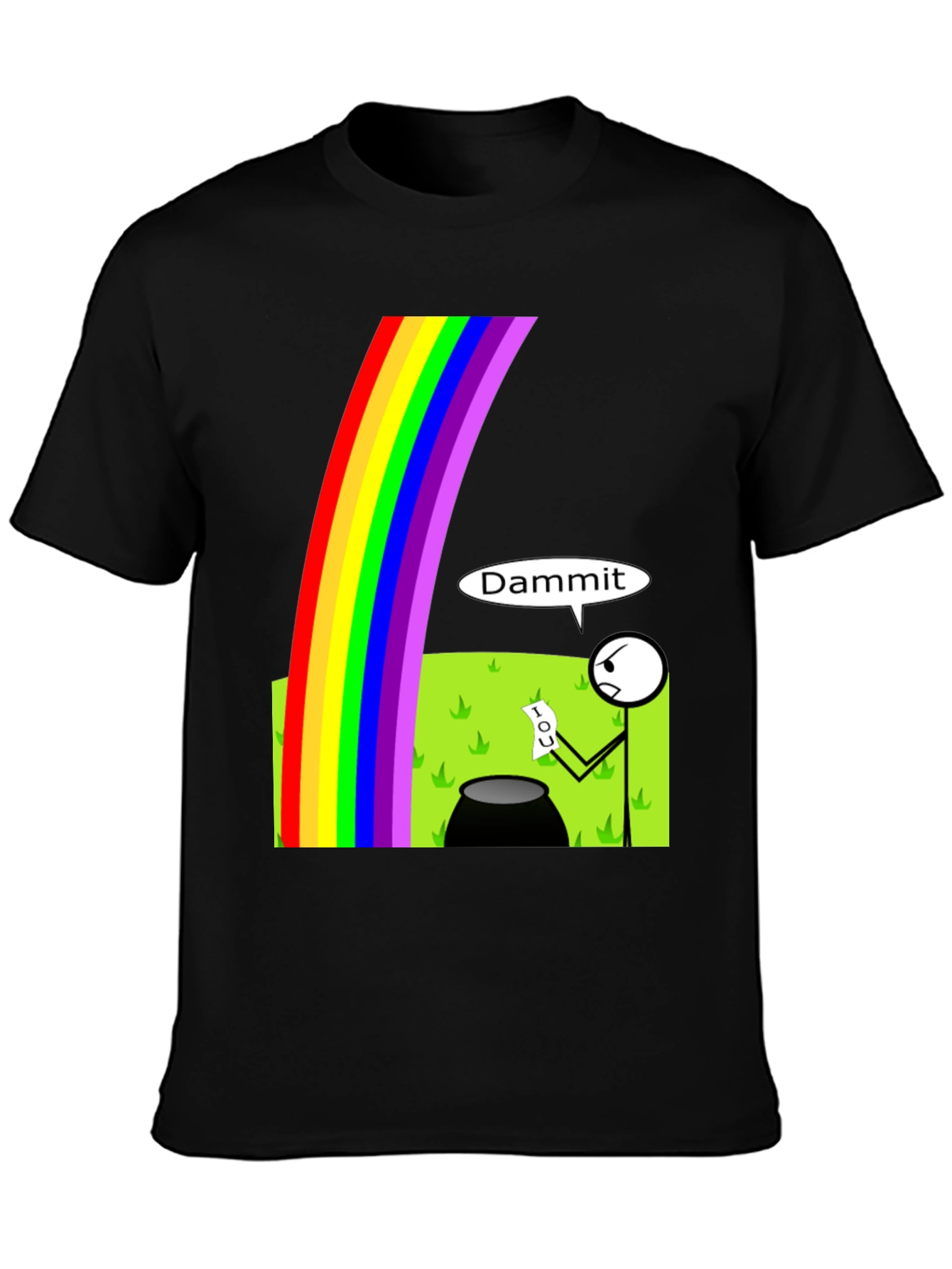 Black Humorous Rainbow Leprechaun IOU Graphic T-Shirt view 3
