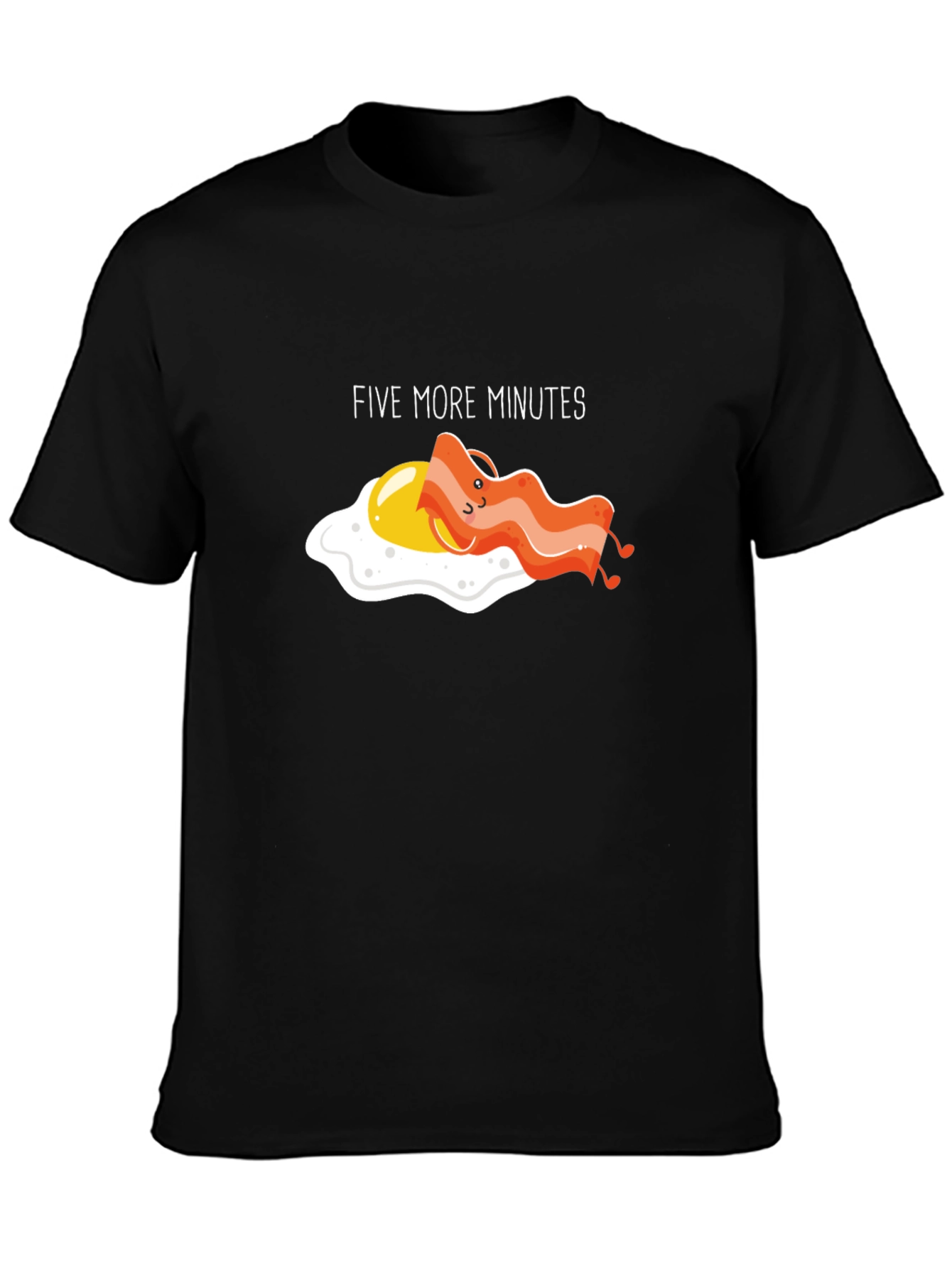Black Funny "Five More Minutes" Breakfast T-Shirt view 3