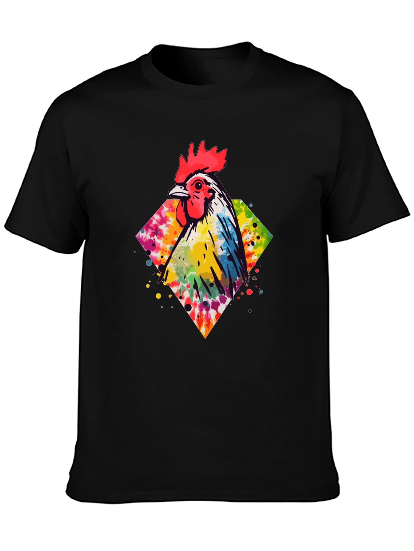 Black Watercolor Rooster Graphic Tee - Men's Black T-Shirt view 3