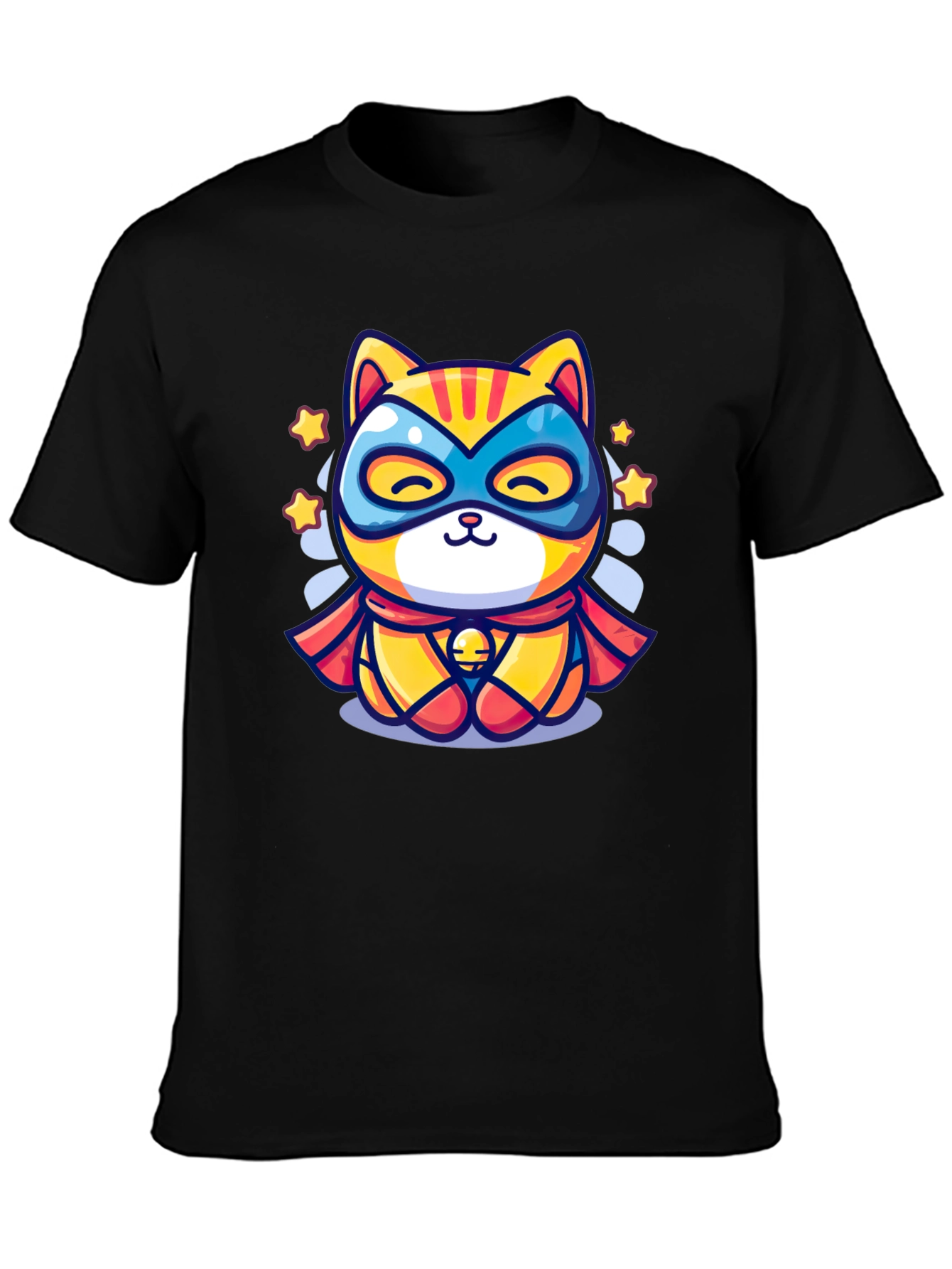 Black Superhero Cat Graphic T-Shirt - Cool Design view 3