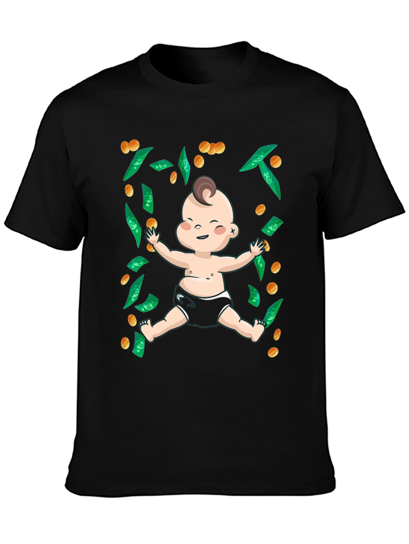Black Funny Baby Money T-Shirt - Black, Unisex view 3
