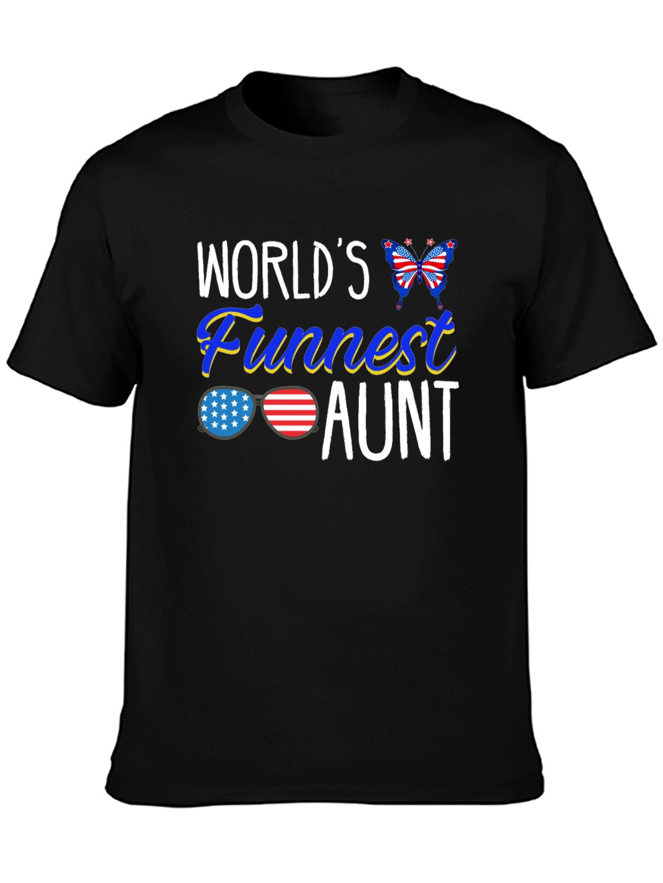 Black World's Funnest Aunt Patriotic T-Shirt view 3