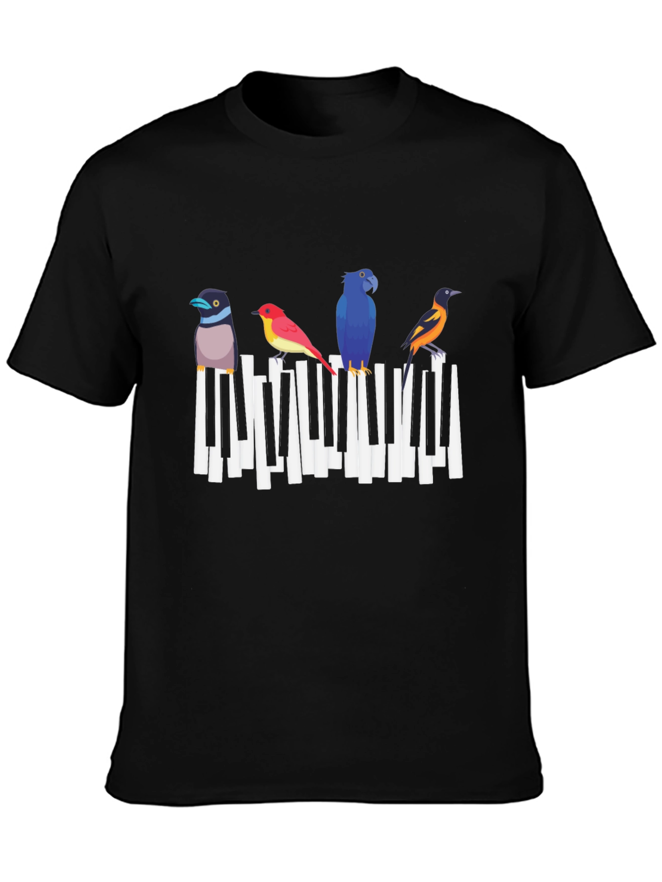 Black Musical Birds Graphic Tee - Black Cotton T-Shirt view 3