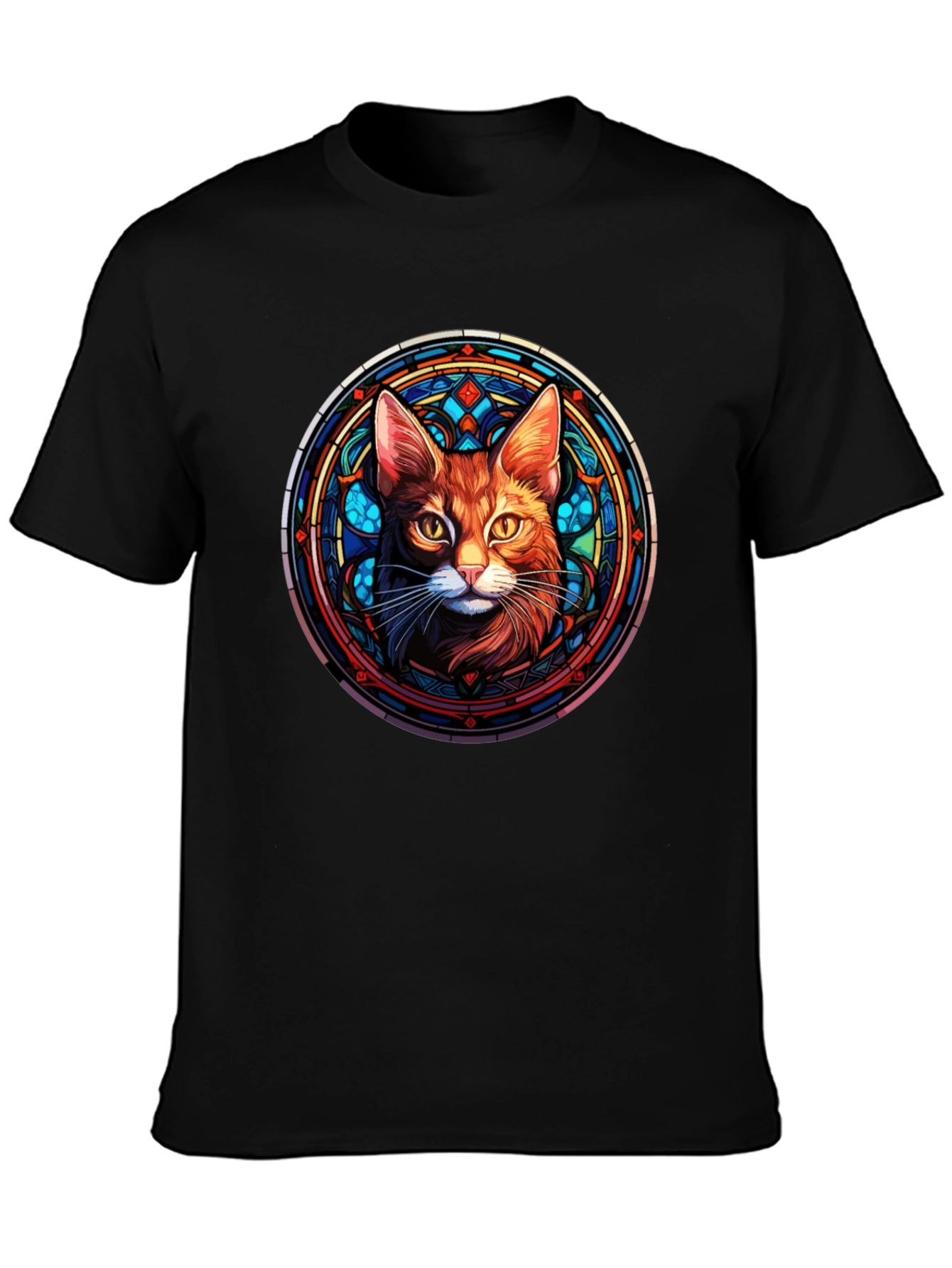 Black Stained Glass Cat Graphic Tee - Unique Design view 3