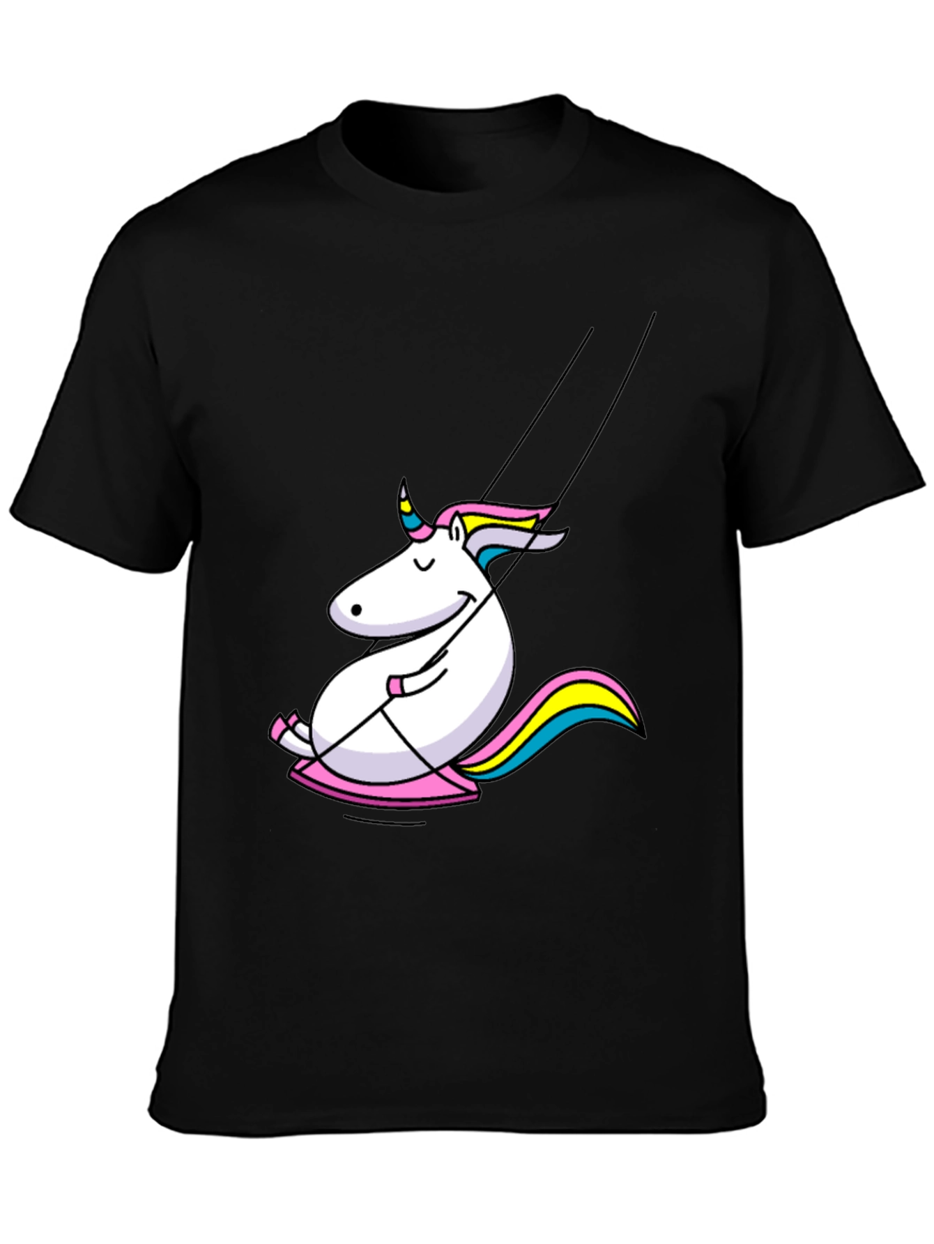 Black Unicorn on Swing Graphic Tee - Black Cotton Comfort view 3