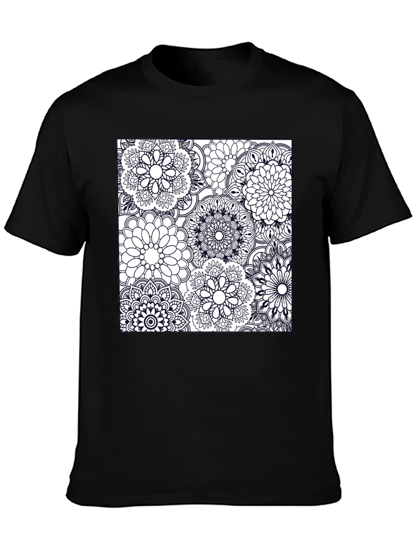 Black Floral Mandala Graphic Tee - Casual Black T-Shirt view 3