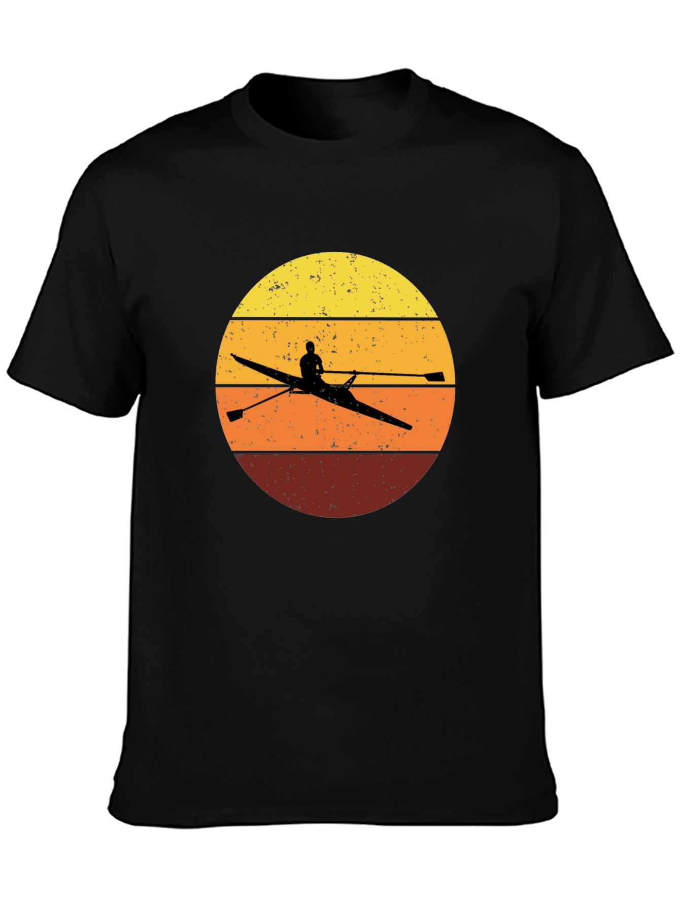 Black Rowing Sunset T-Shirt - Vintage Design view 3