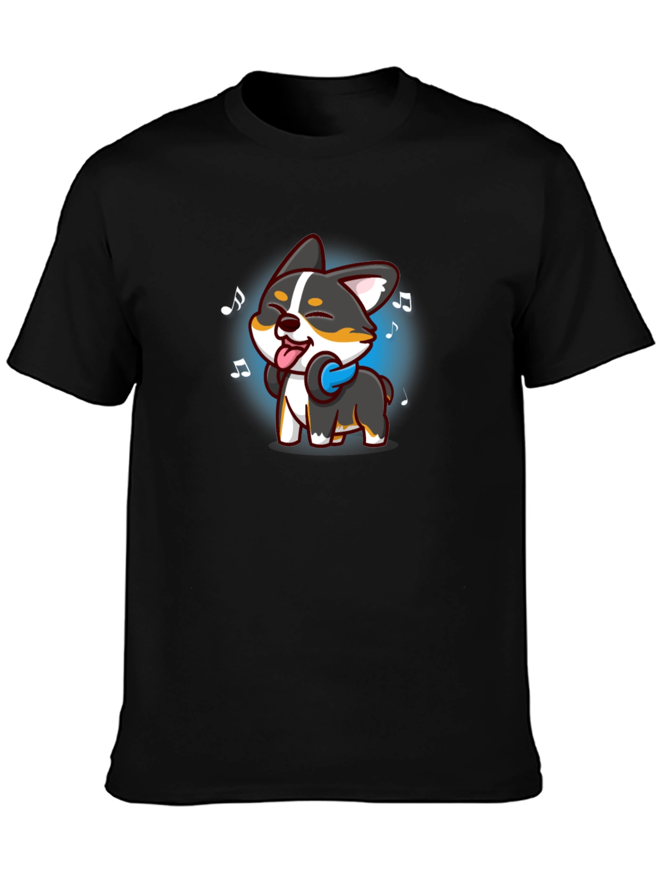 Black Cartoon Dog Music Lover Black T-Shirt view 3