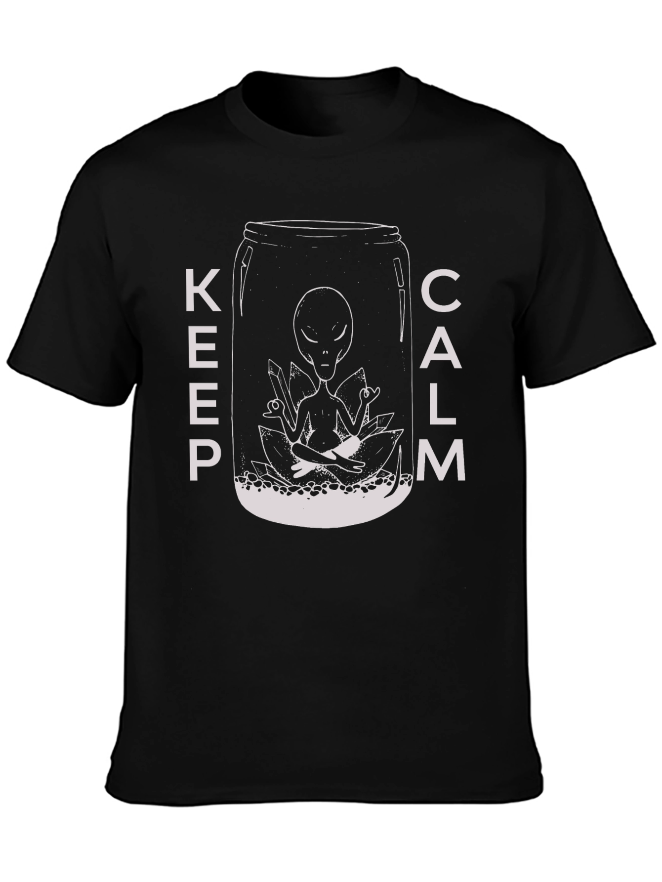 Black Keep Calm Alien T-Shirt - Meditating Extraterrestrial Graphic Tee view 3