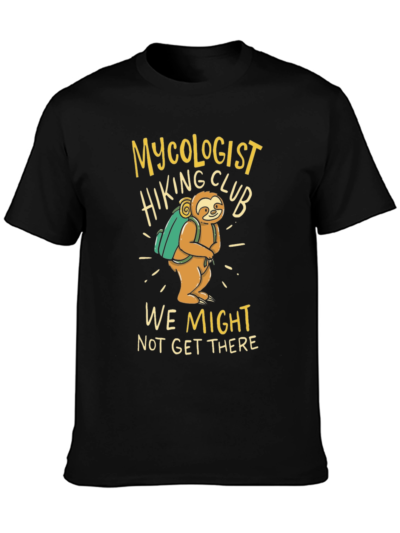 Black Mycologist Hiking Club Sloth Graphic T-Shirt view 3