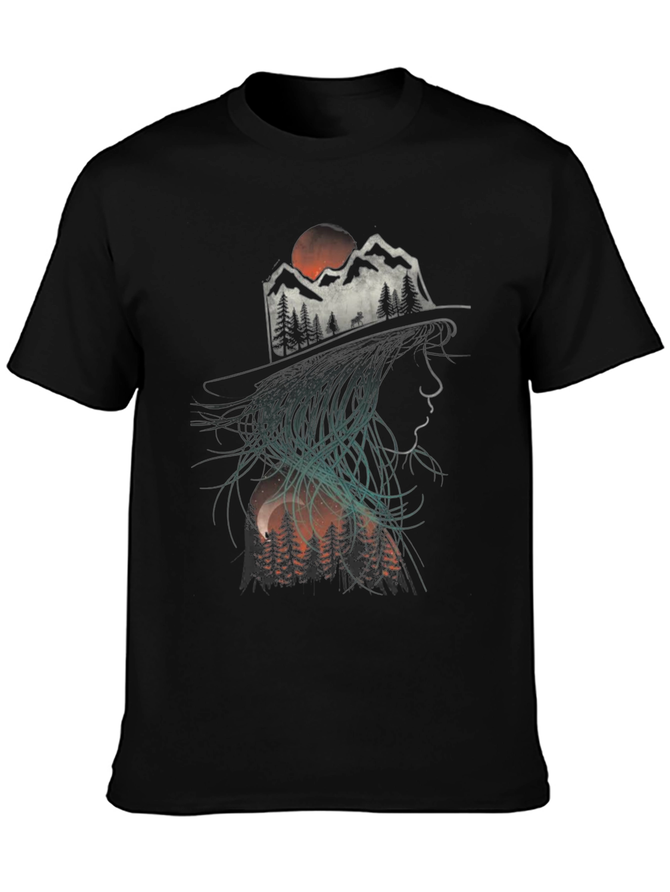 Black Nature Silhouette Graphic T-Shirt view 3