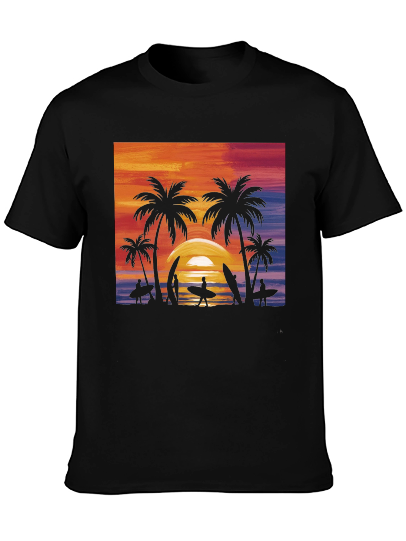 Black Sunset Palm Tree Surfer Graphic Tee - Black view 3