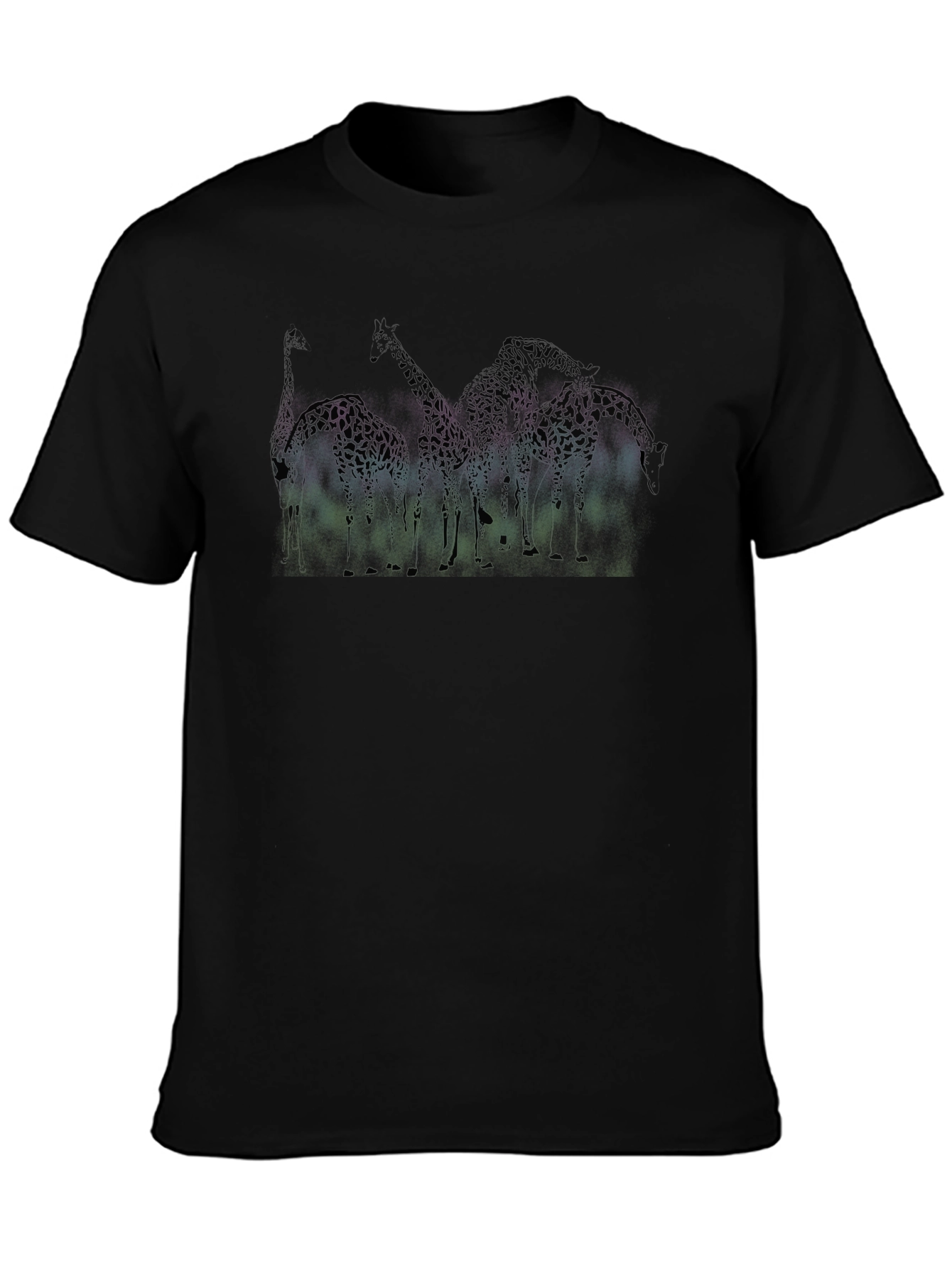 Black Giraffe Silhouette Graphic Black T-Shirt view 3