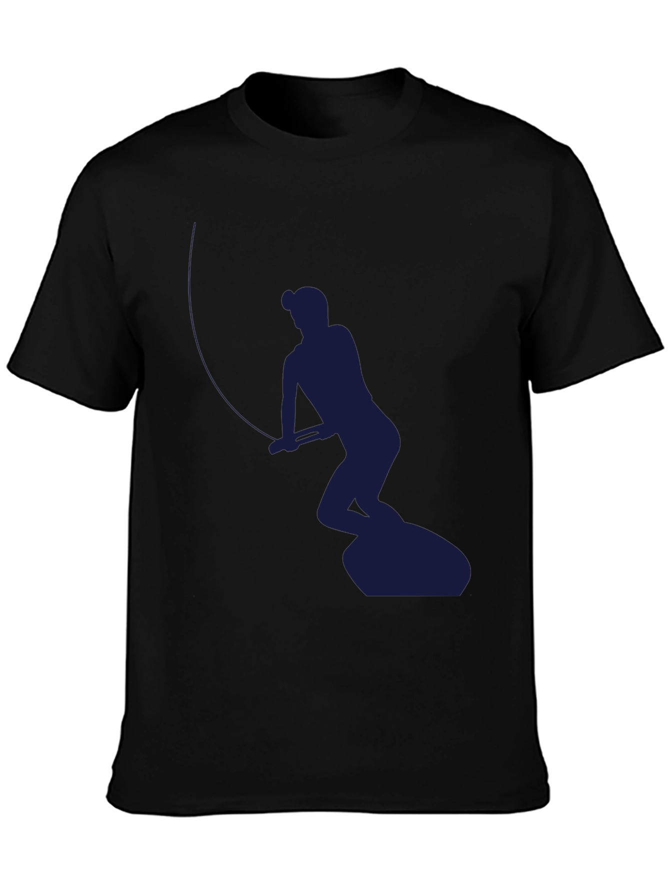 Black Fisherman Silhouette Graphic Tee - Black Cotton Blend view 3