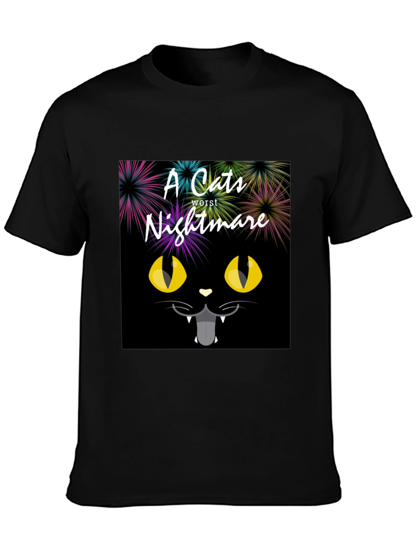 Black A Cat's Worst Nightmare Black Graphic T-Shirt view 3