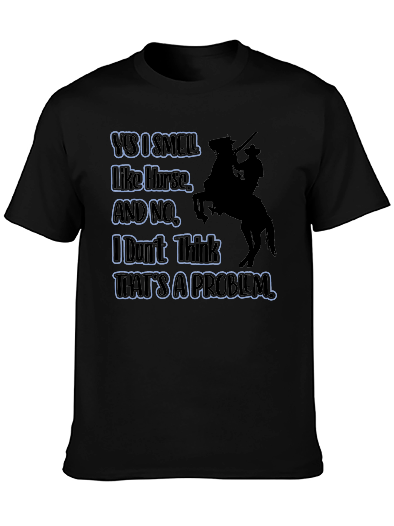 Black Humorous "Yes I Smell Like Horse" Graphic T-Shirt view 3
