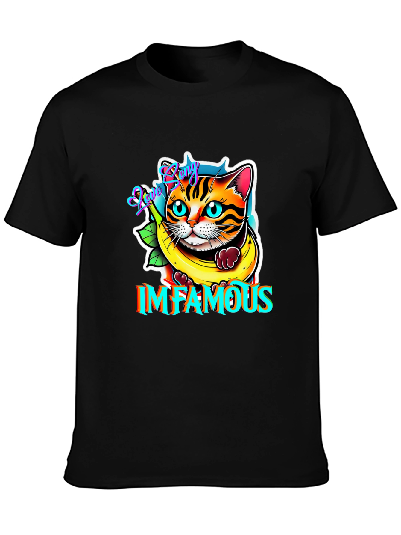 Black Infamous Cat in Banana T-Shirt view 3