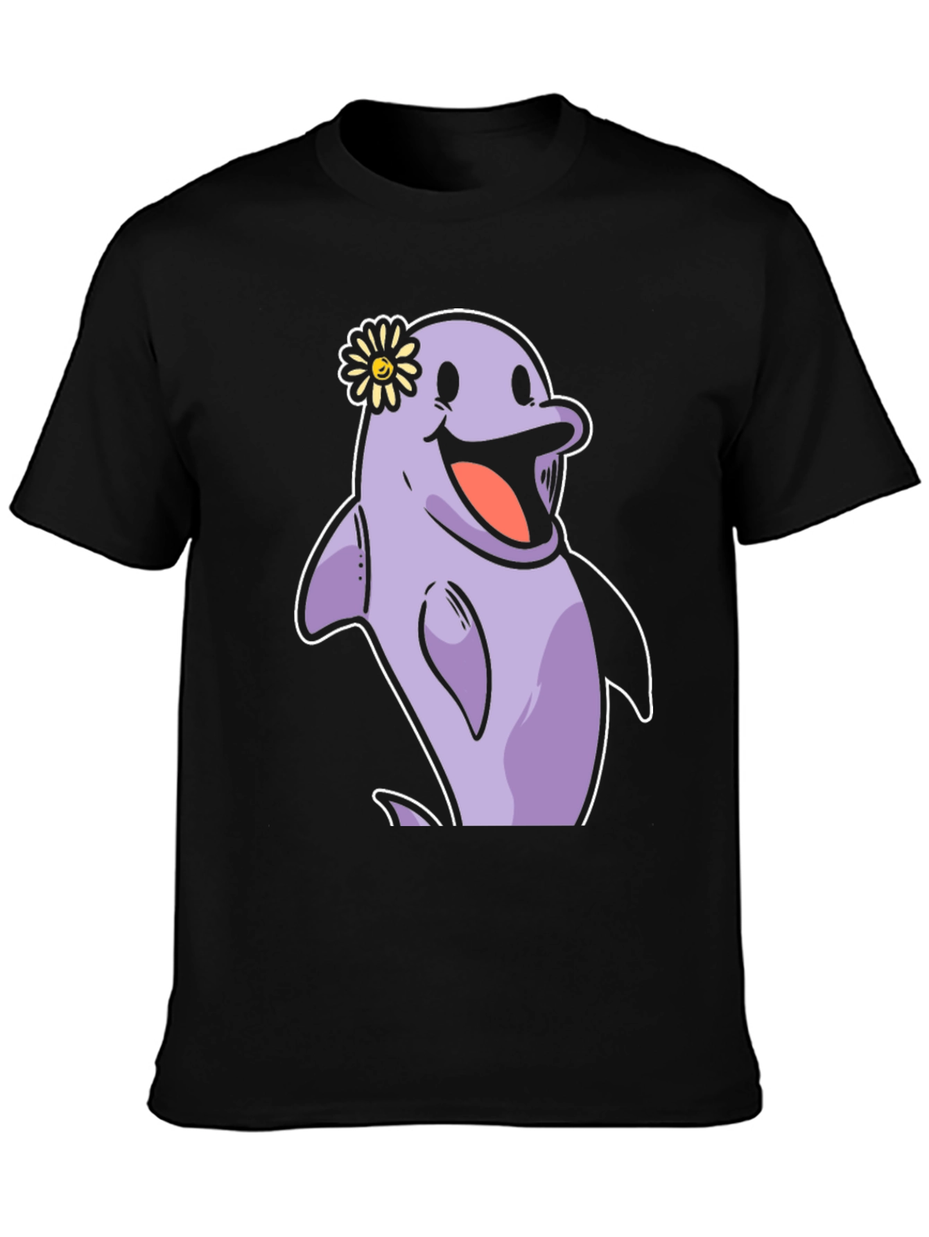Black Cheerful Dolphin T-Shirt - Fun Graphic Tee view 3