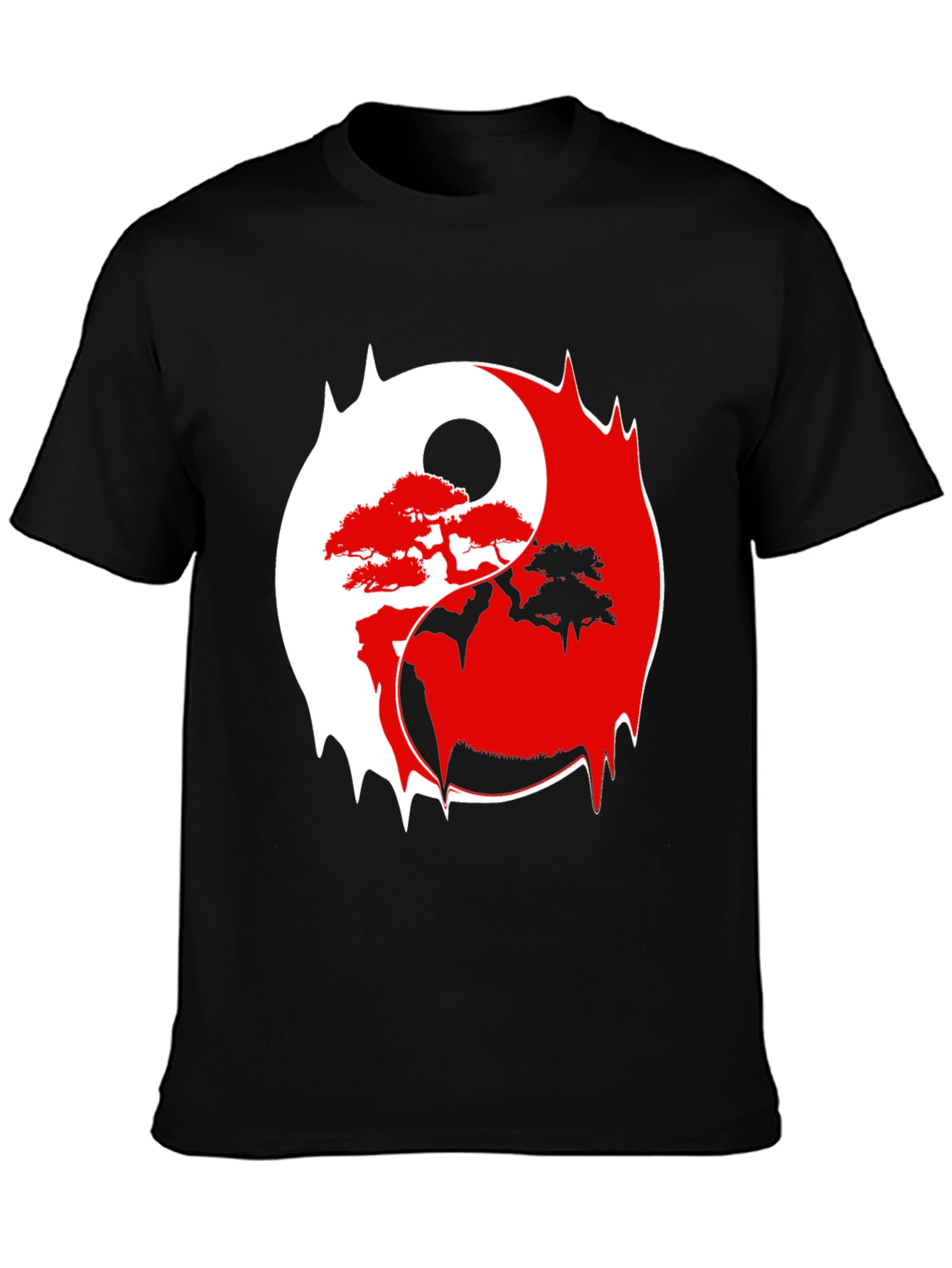 Black Yin Yang Bonsai Tree Graphic Tee - Stylish & Unique view 3