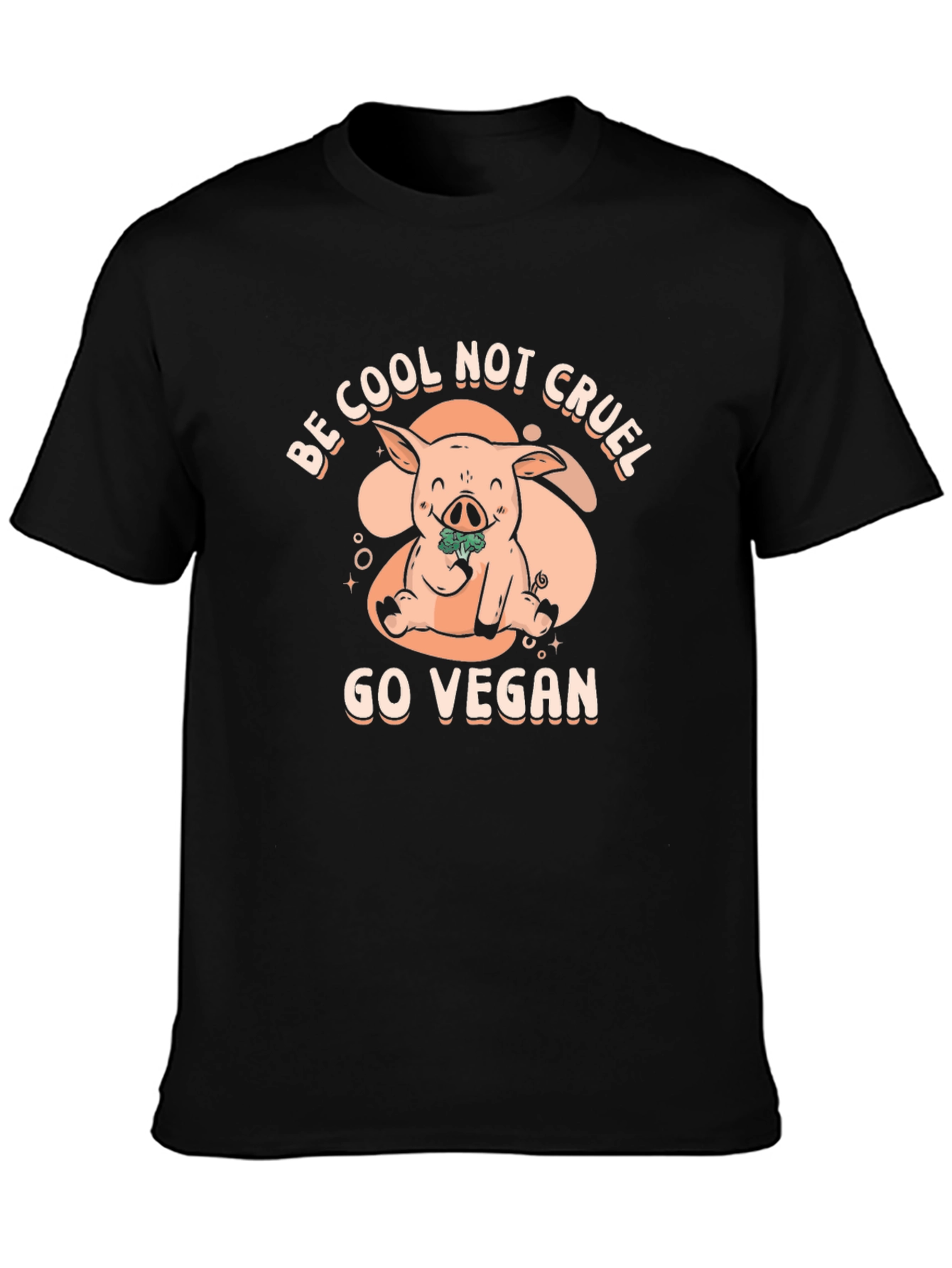 Black Vegan Pig Graphic Tee - Be Cool Not Cruel T-Shirt view 3