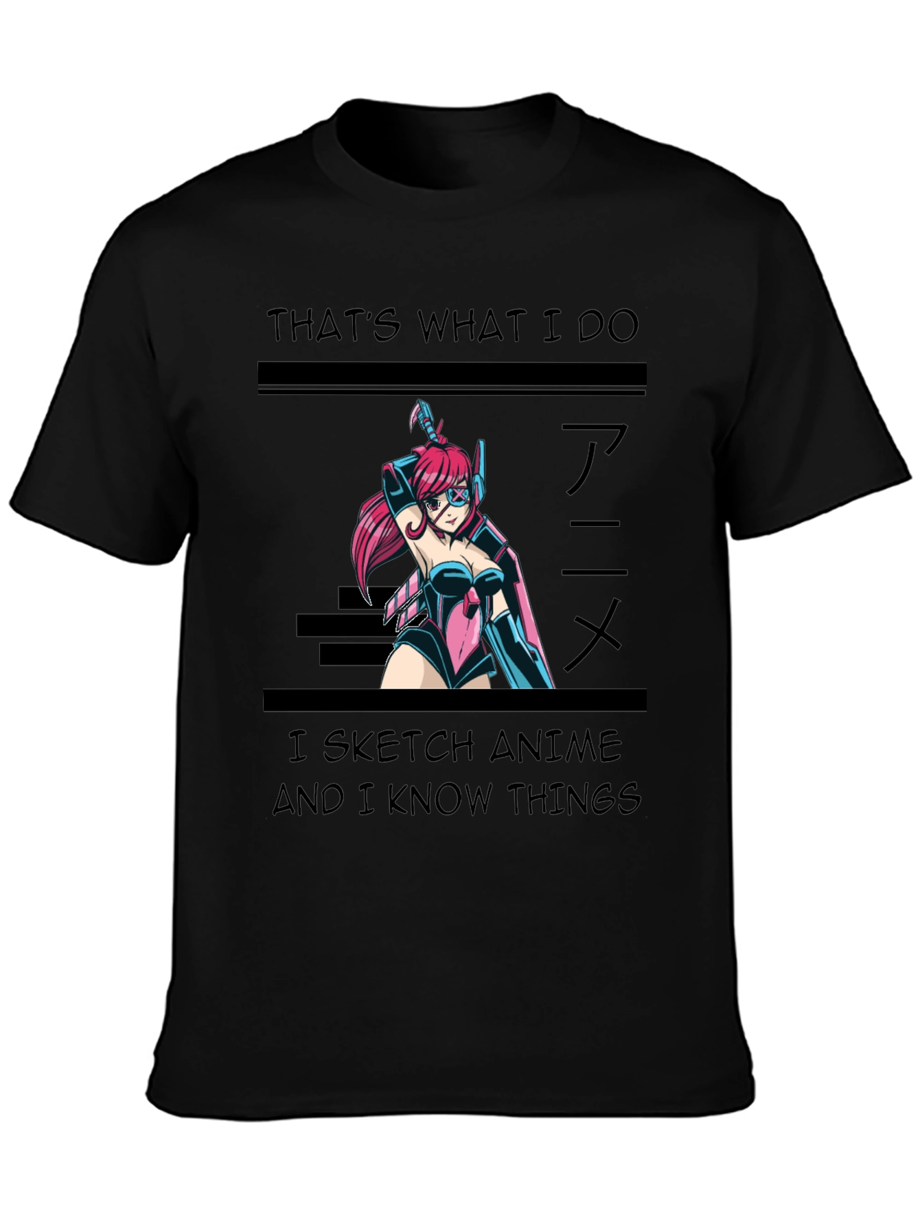 Black Anime Sketch T-Shirt - 'That's What I Do' view 3