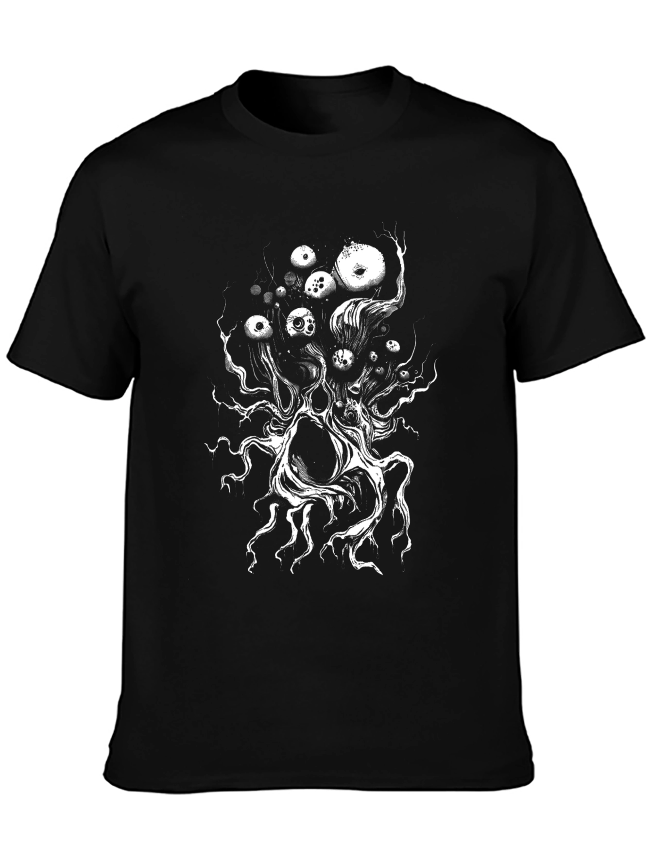 Black Surreal Eye Tree Graphic Tee - Black Cotton T-Shirt view 3