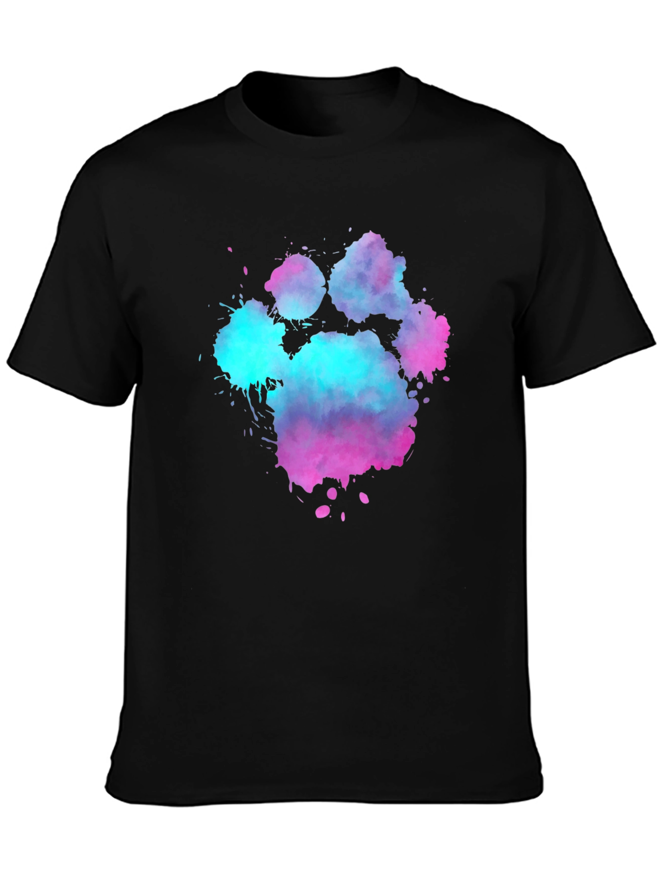 Black Watercolor Paw Print Graphic Tee - Black Cotton Blend view 3