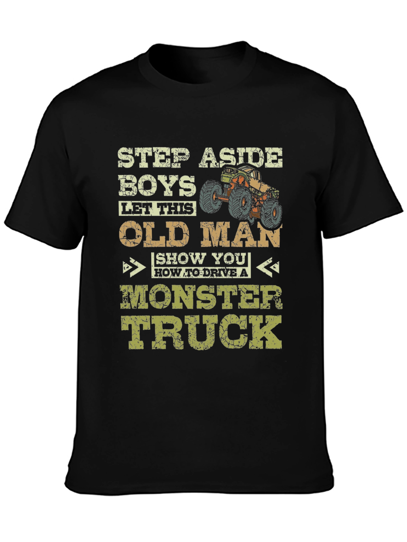 Black Funny Old Man Monster Truck T-Shirt view 3