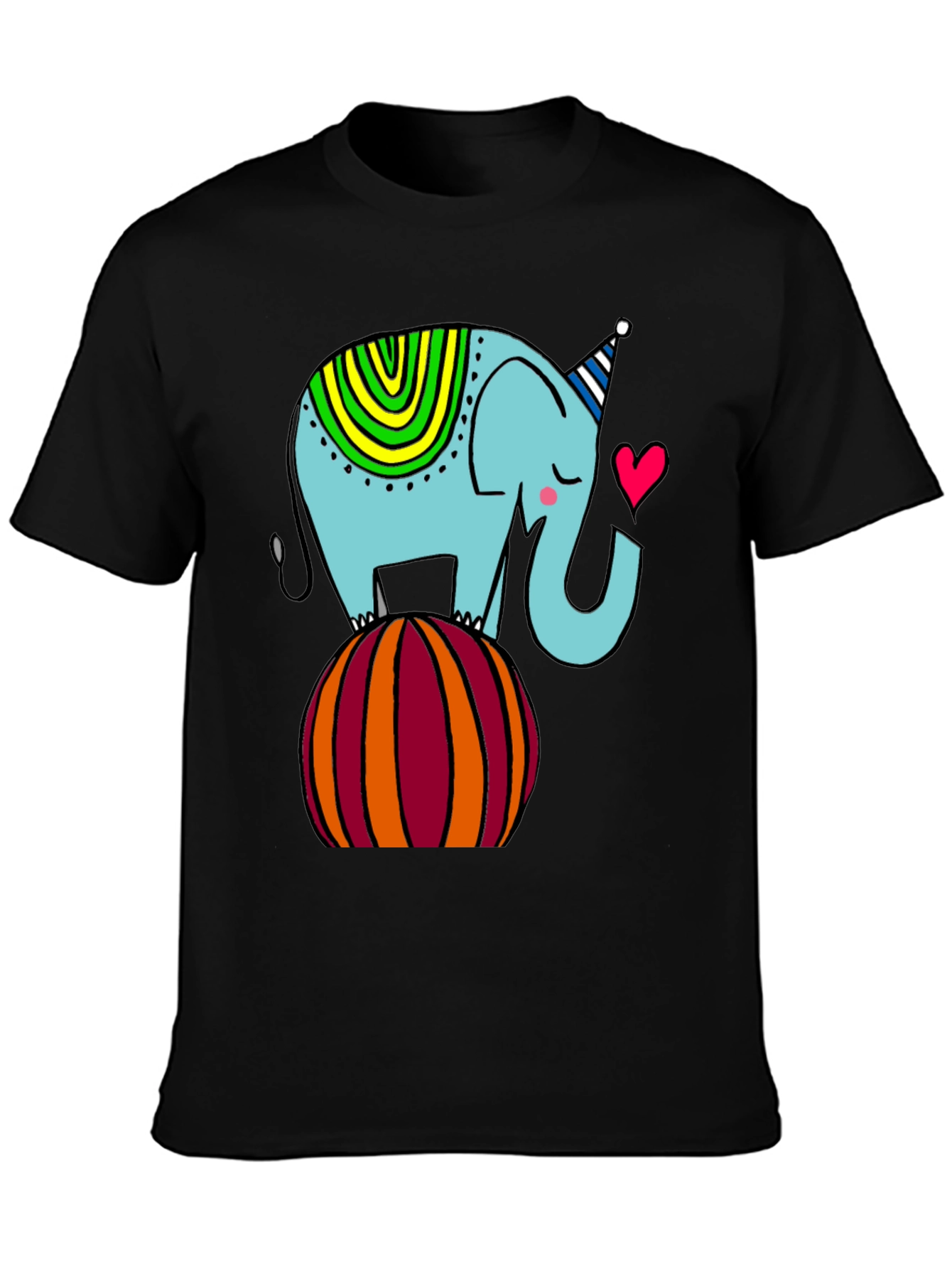 Black Elephant on Ball Graphic Tee - Cute Cartoon Style view 3