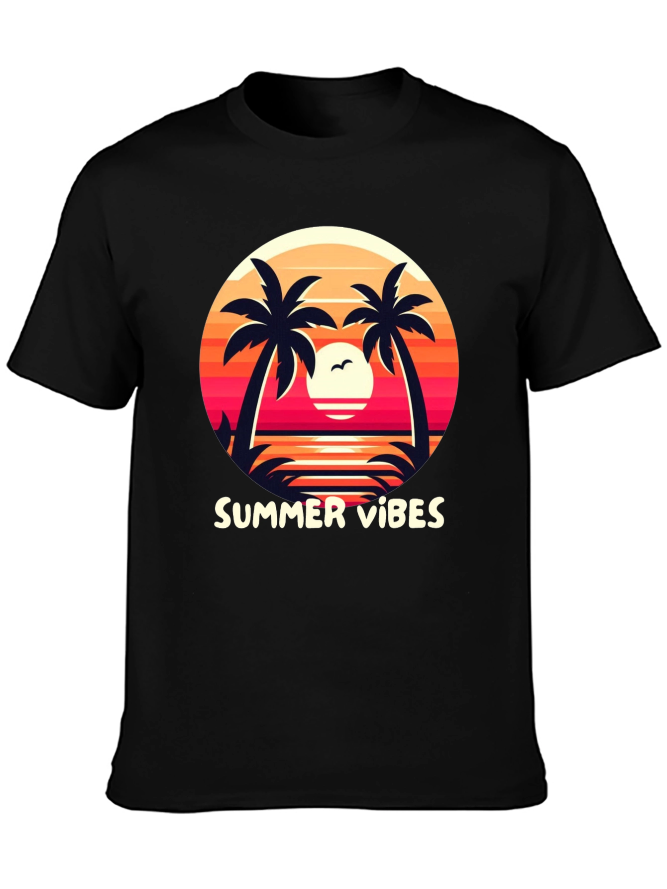 Black Summer Vibes Graphic Tee - Palm Tree Sunset Design view 3