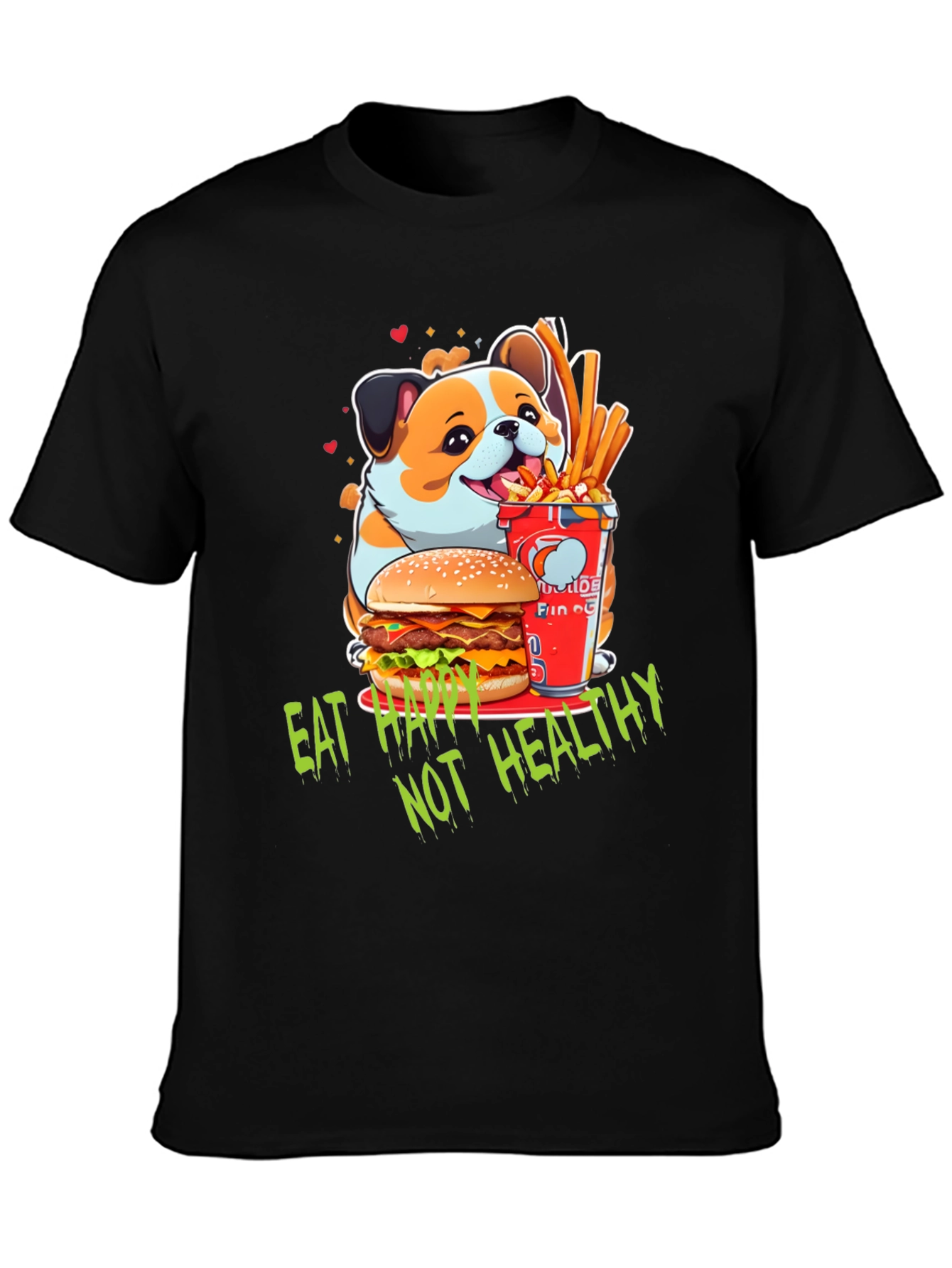 Black Eat Happy Not Healthy T-Shirt view 3