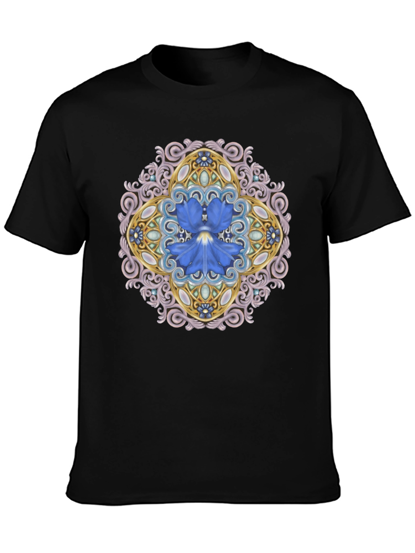 Black Floral Mandala Graphic Black T-Shirt view 3