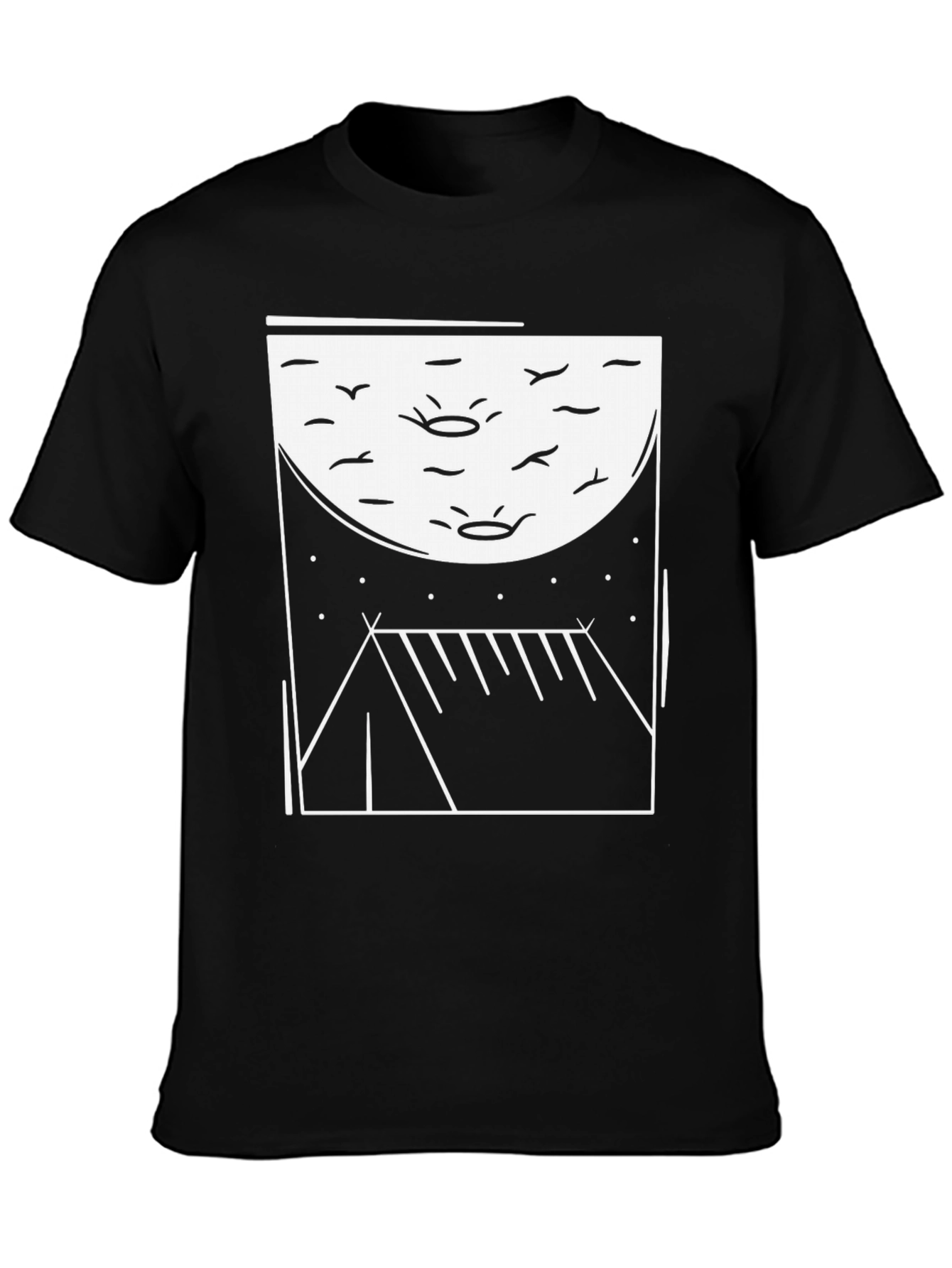 Black Camping Scene Graphic Tee - Black Unisex Shirt view 3