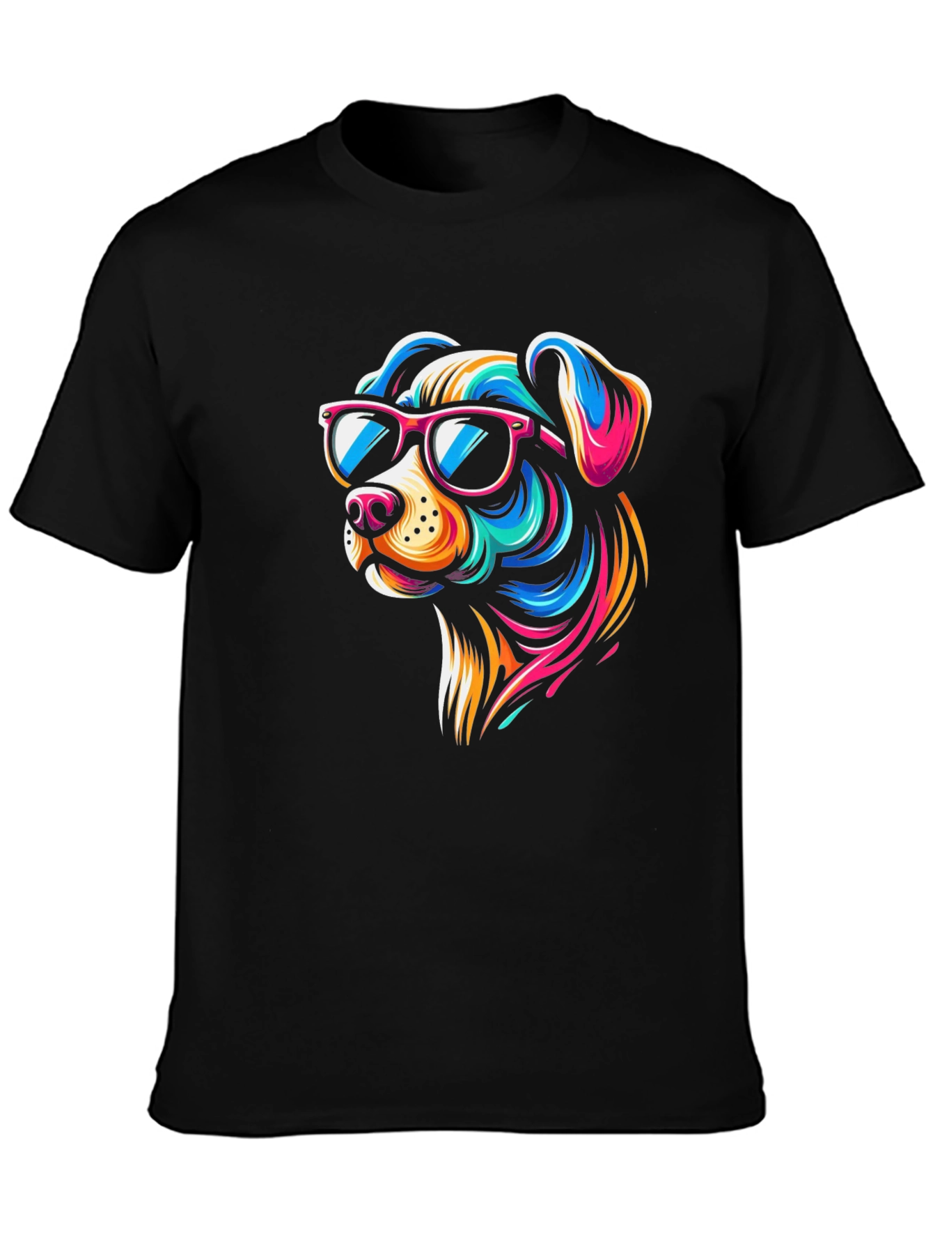 Black Cool Dog Graphic Tee - Black Cotton T-Shirt view 3