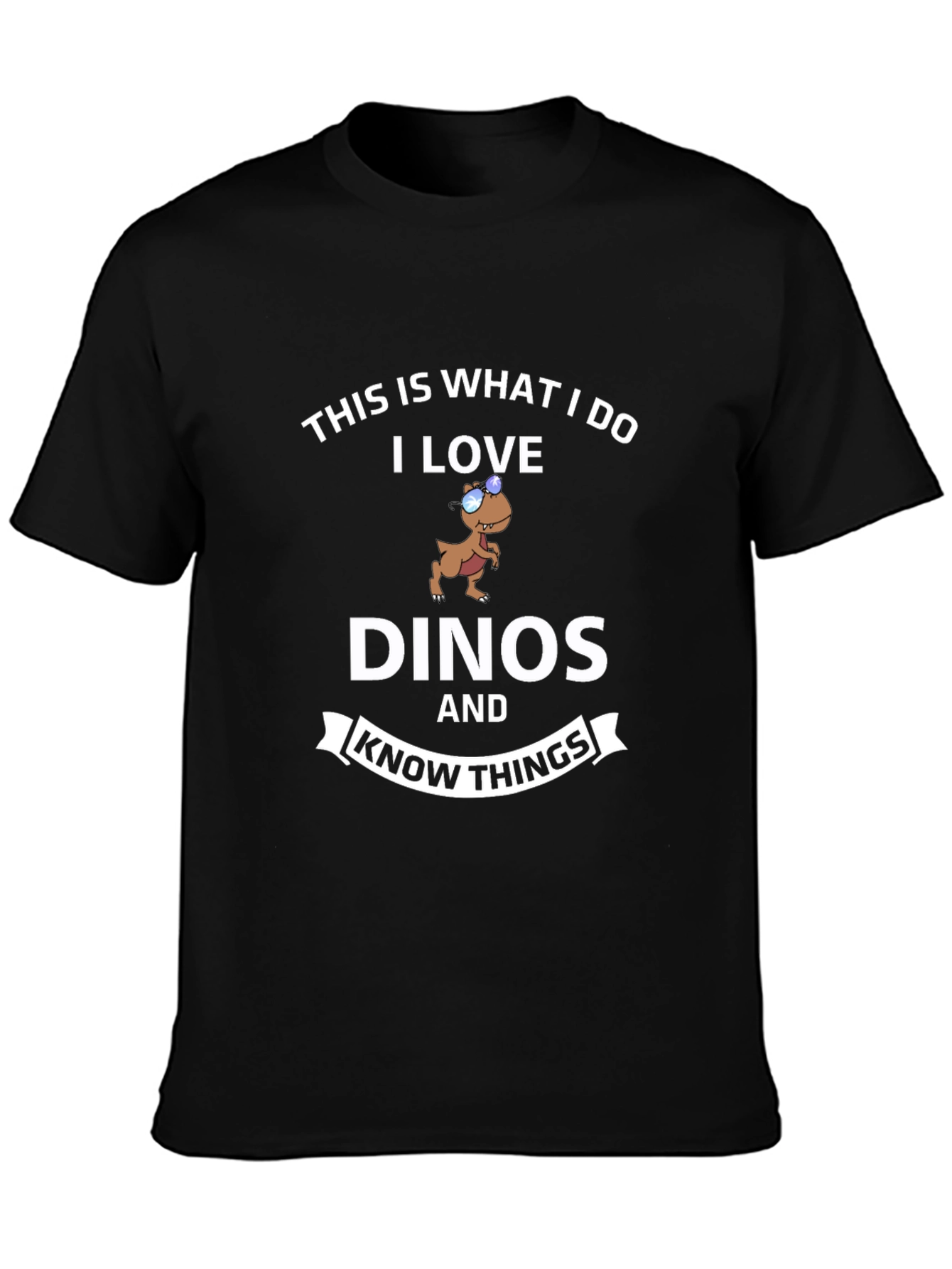 Black Dino Lover T-Shirt - "I Love Dinos and Know Things" Black Tee view 3