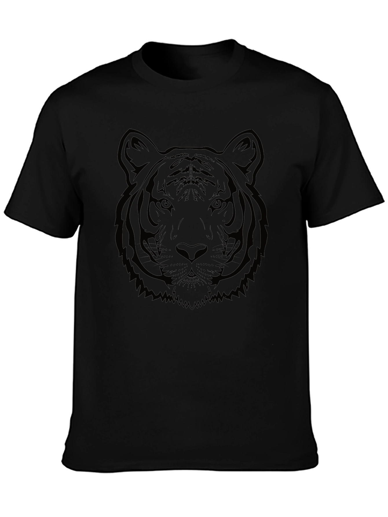 Black Tiger Face Graphic Tee - Black Cotton T-Shirt view 3