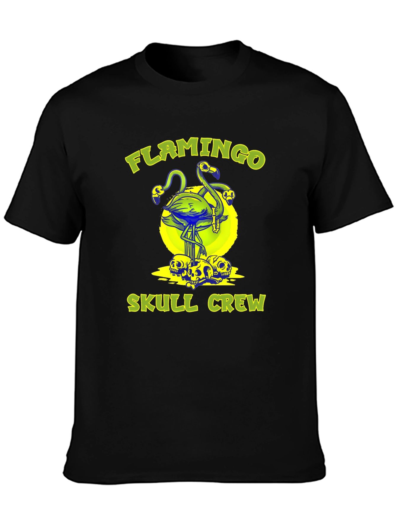 Black Flamingo Skull Crew Graphic Tee - Unique Design view 3