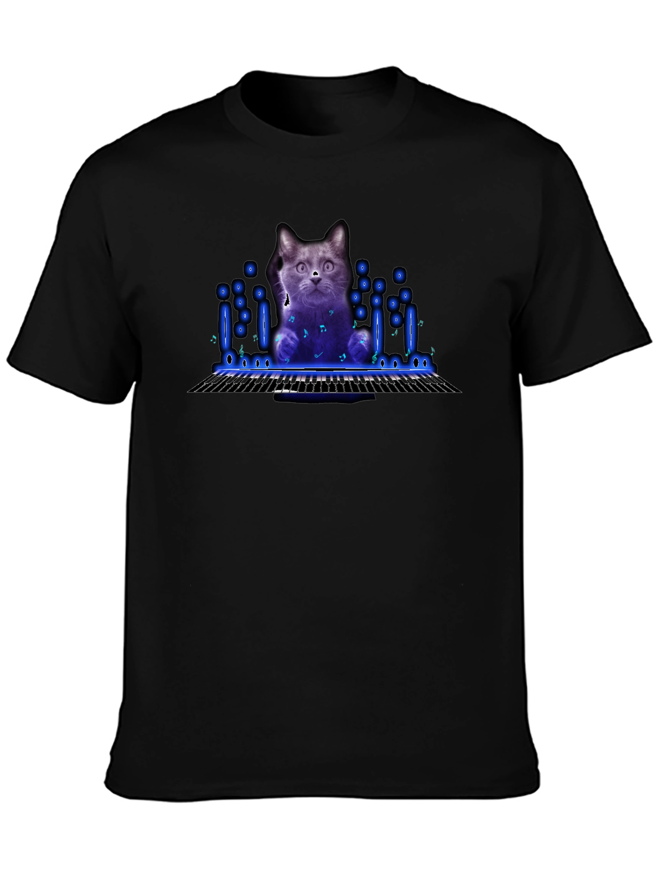 Black Cat Playing Piano Graphic T-Shirt view 3