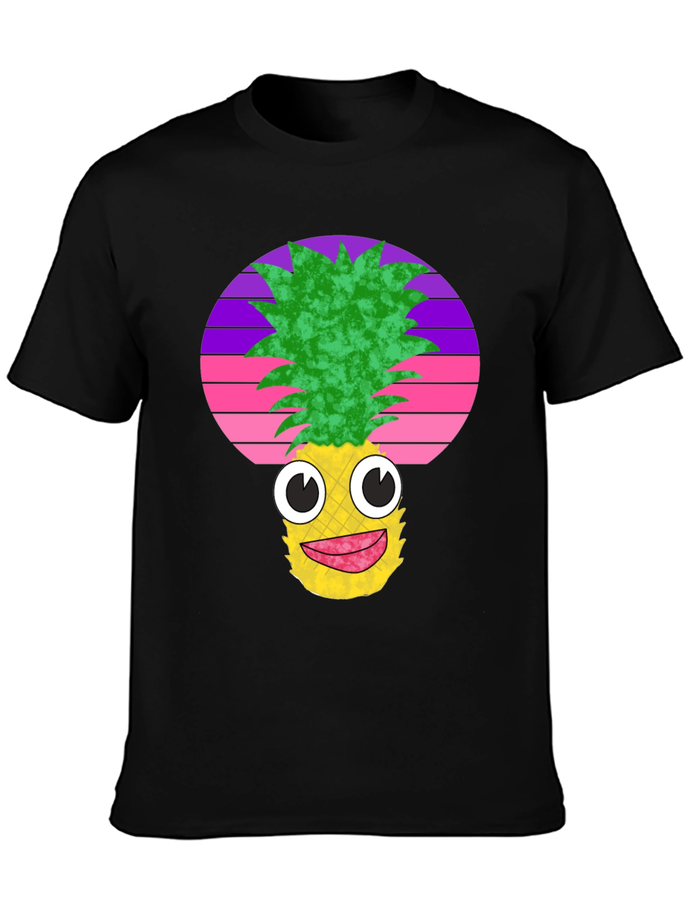 Black Funny Pineapple Face Black T-Shirt view 3