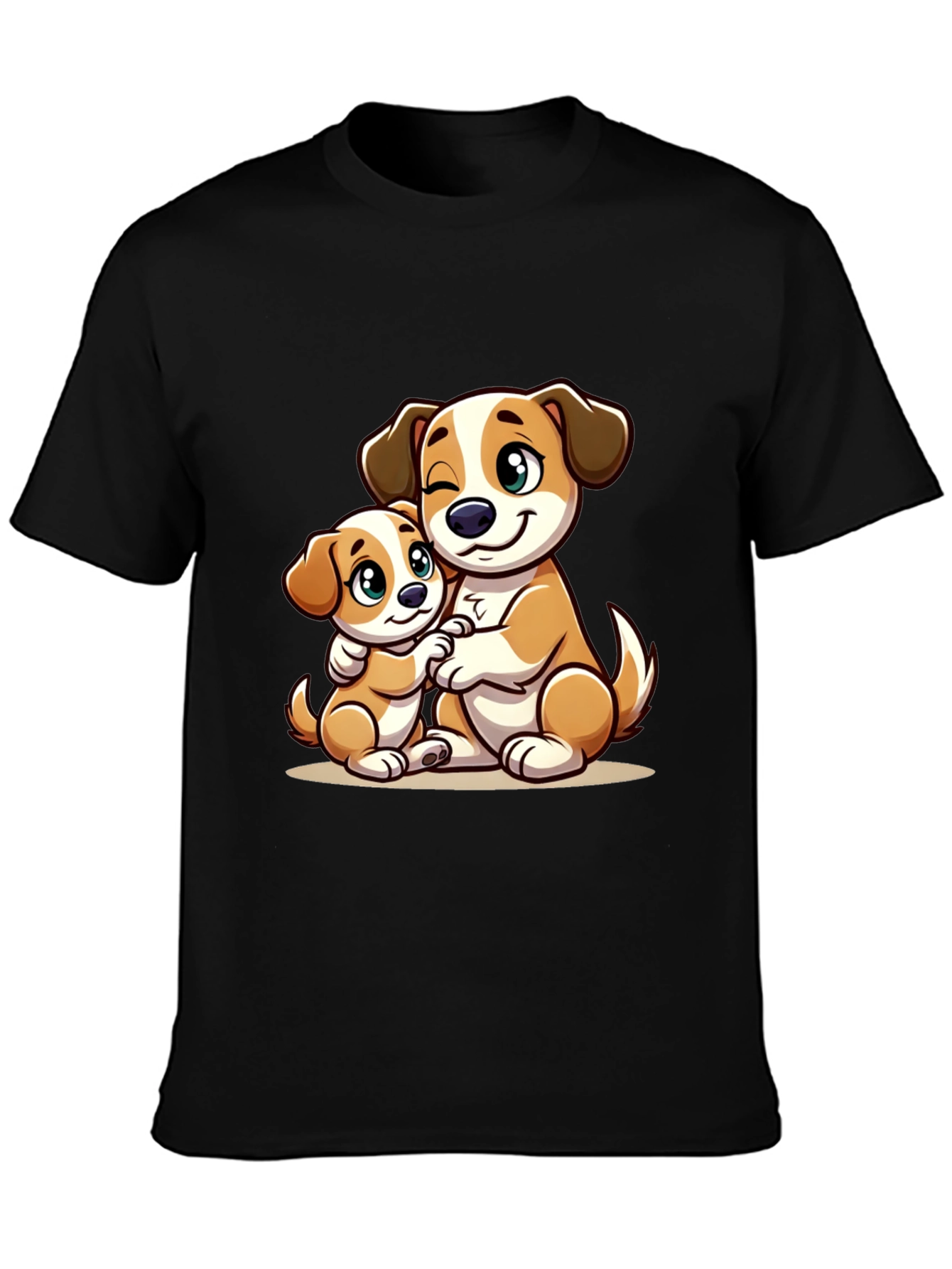 Black Cute Dog Hug T-Shirt - Black view 3