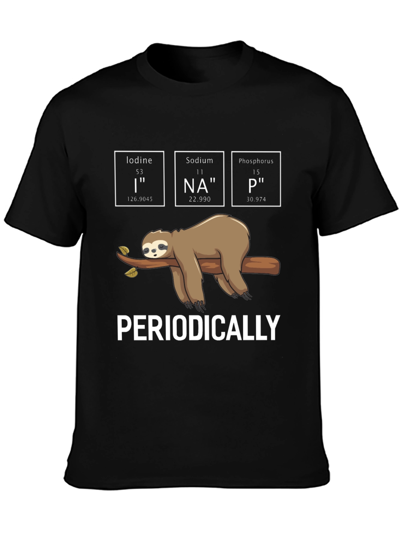 Black Periodically Sloth T-Shirt - Science Pun Tee view 3